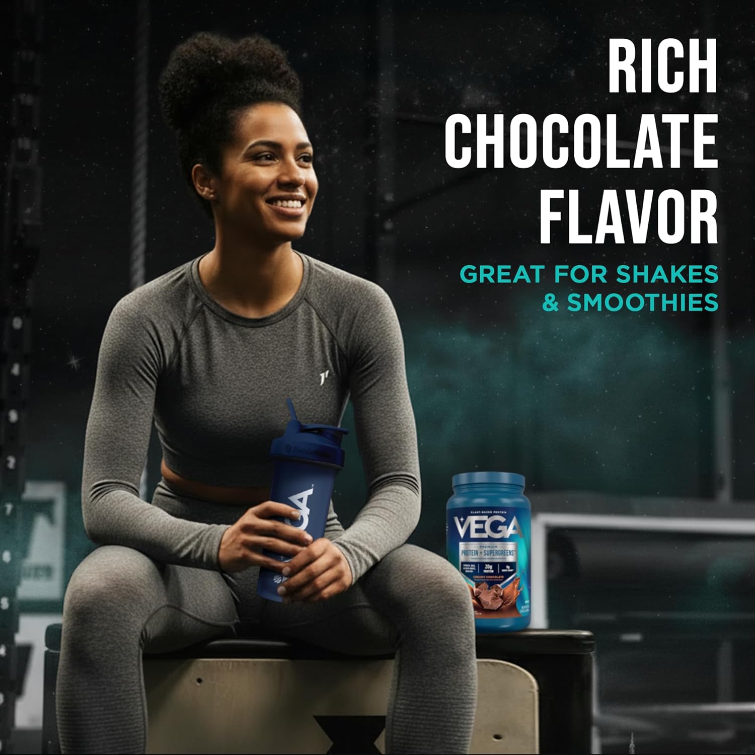 Vega Premium Protein + Supergreens, Chocolate – 20g Vegan Protein, Dairy & Gluten Free, 28.8 oz (25 Servings)