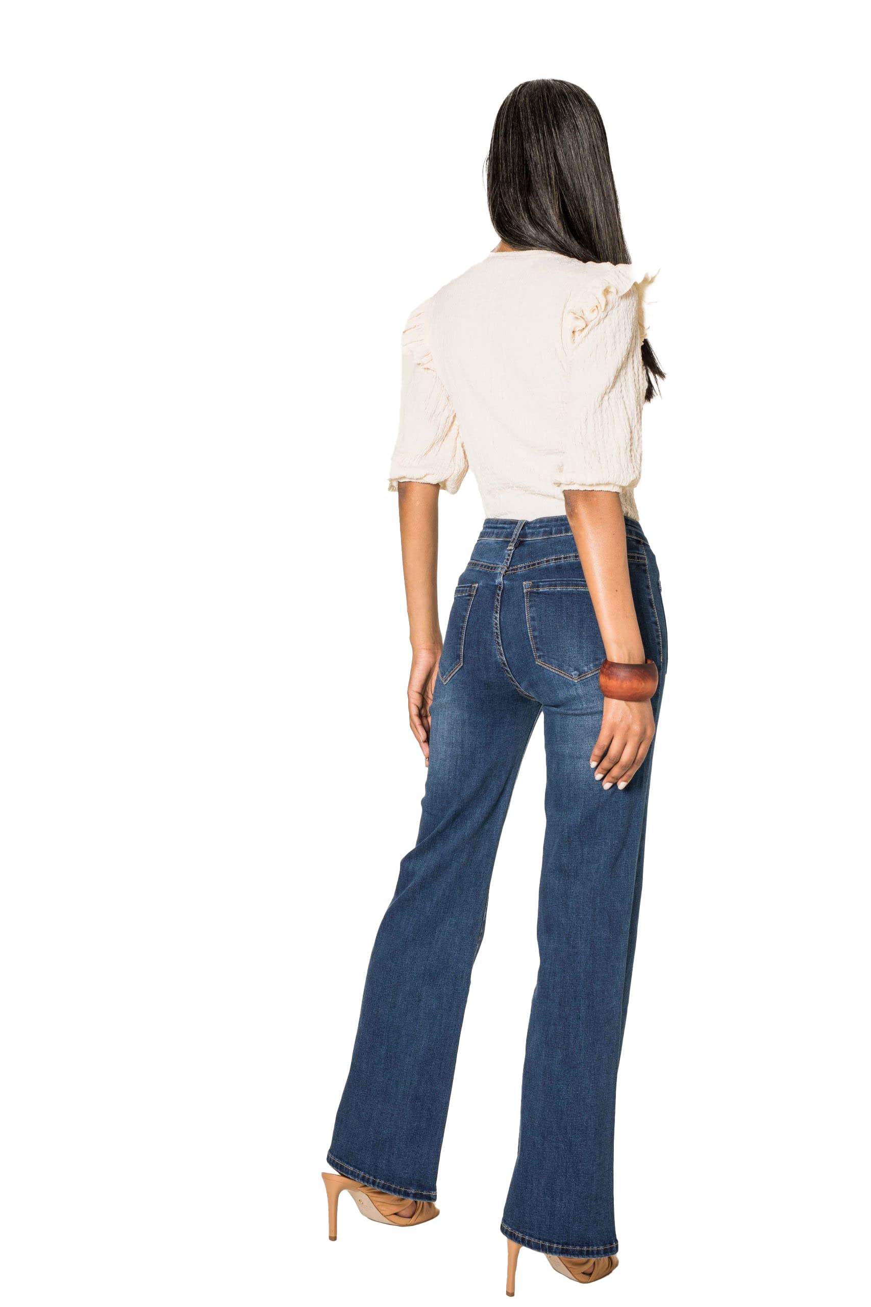 Nina Carter Flared Bootcut Jean pour Femme Taille Haute Évasé Vintage Effet Usé Stretch