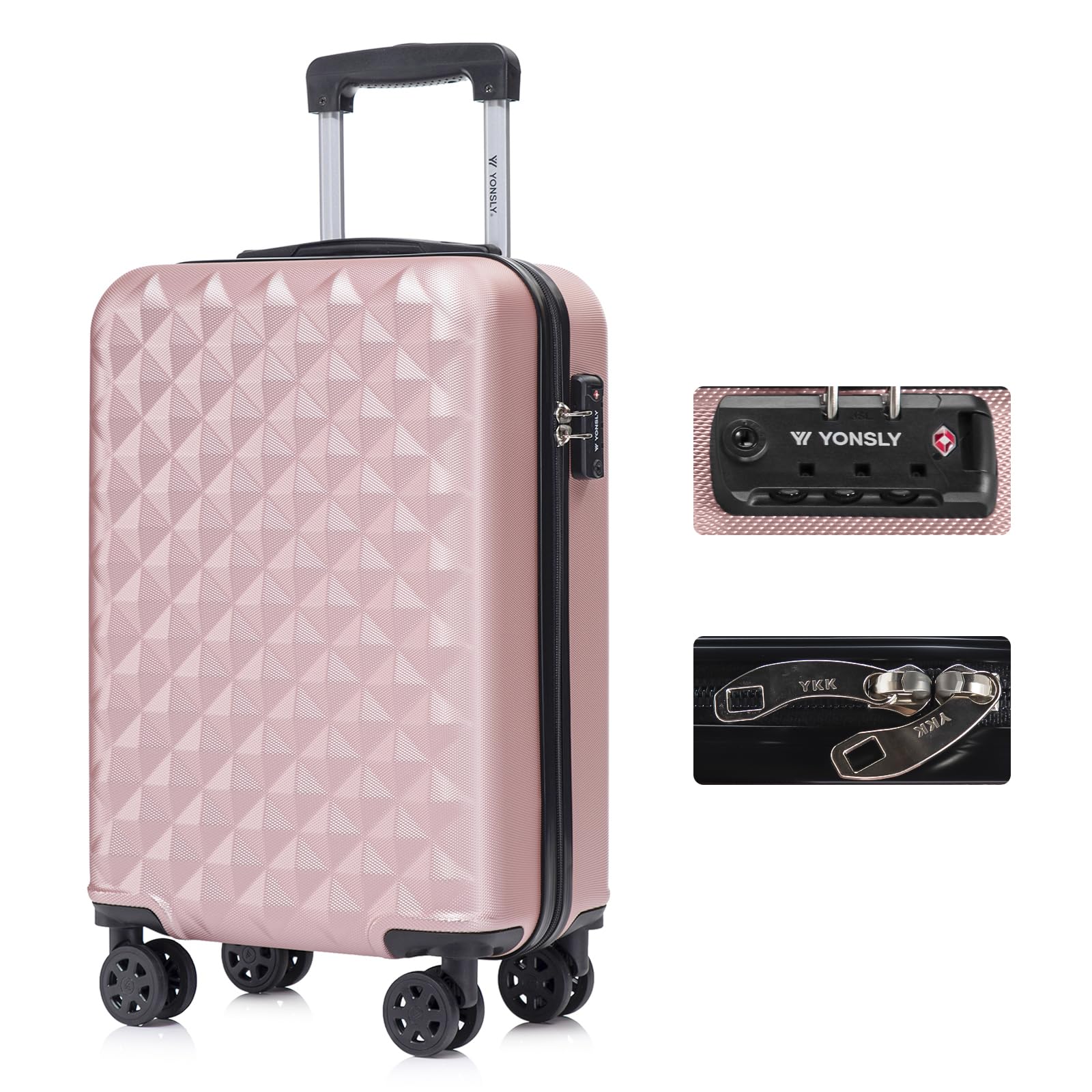 YONSLY Trolley Koffer Set, Reisekoffer, Rollkoffer Handgepäck, Kabinkoffer Suitcase, Gepäckset mit 360° Rollen, Hartschalenreisekoffer, Zahlenschloss, Gummigriff