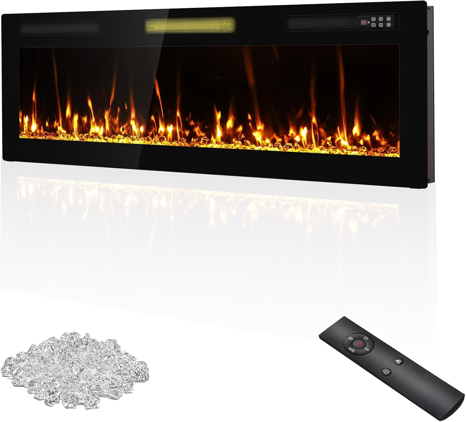 Chimenea eléctrica de 50 pulgadas, ultra delgada, empotrable y de pared con control remoto y pantalla táctil