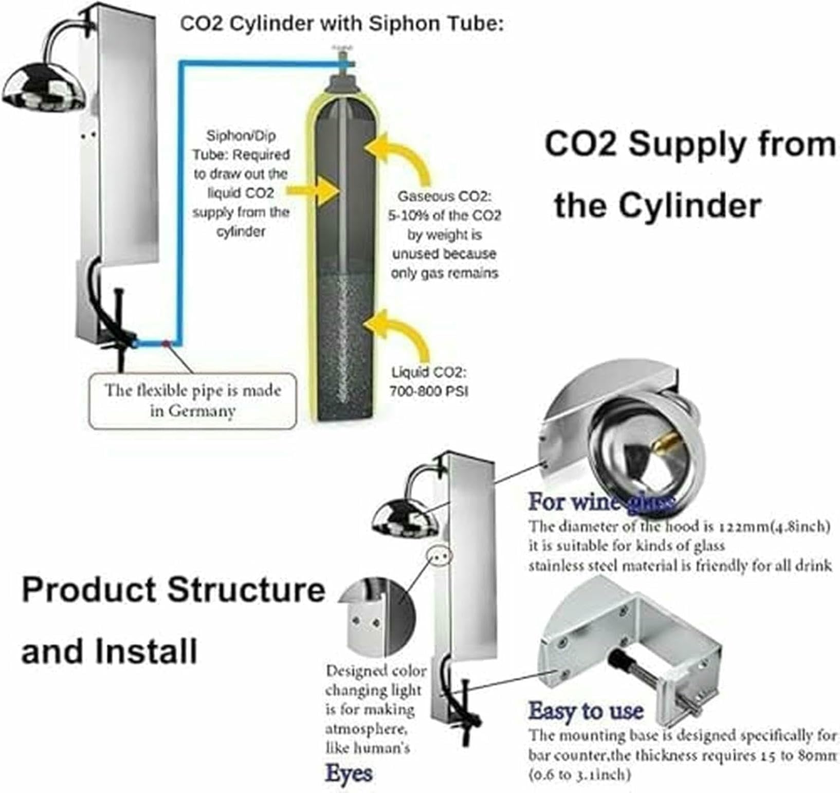 Enfriador De Vidrio, CO2 Glass Graster, Instant Glass Froster, Chiller De Vidrio De Vino De Acero Inoxidable, -45 ° C Máquina De Copa De Hielo Eléctrica Comercial, Soporte De Encimera