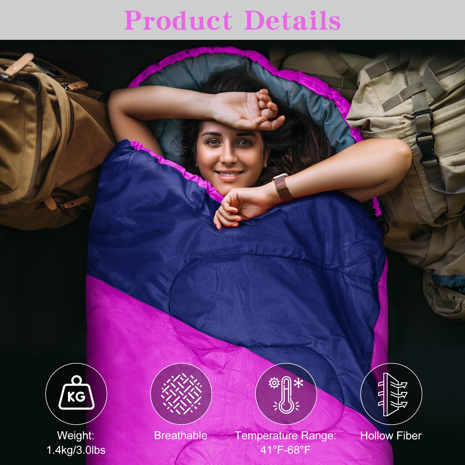 Yarmiene Sacco a Pelo-Sacco a Pelo 4 Stagioni-Adulti e Bambini, Sacco a pelo Compatto Ultraleggero per Campeggio ed Escursionismo,Sacco a Pelo da Campeggio Rettangolare Portatile