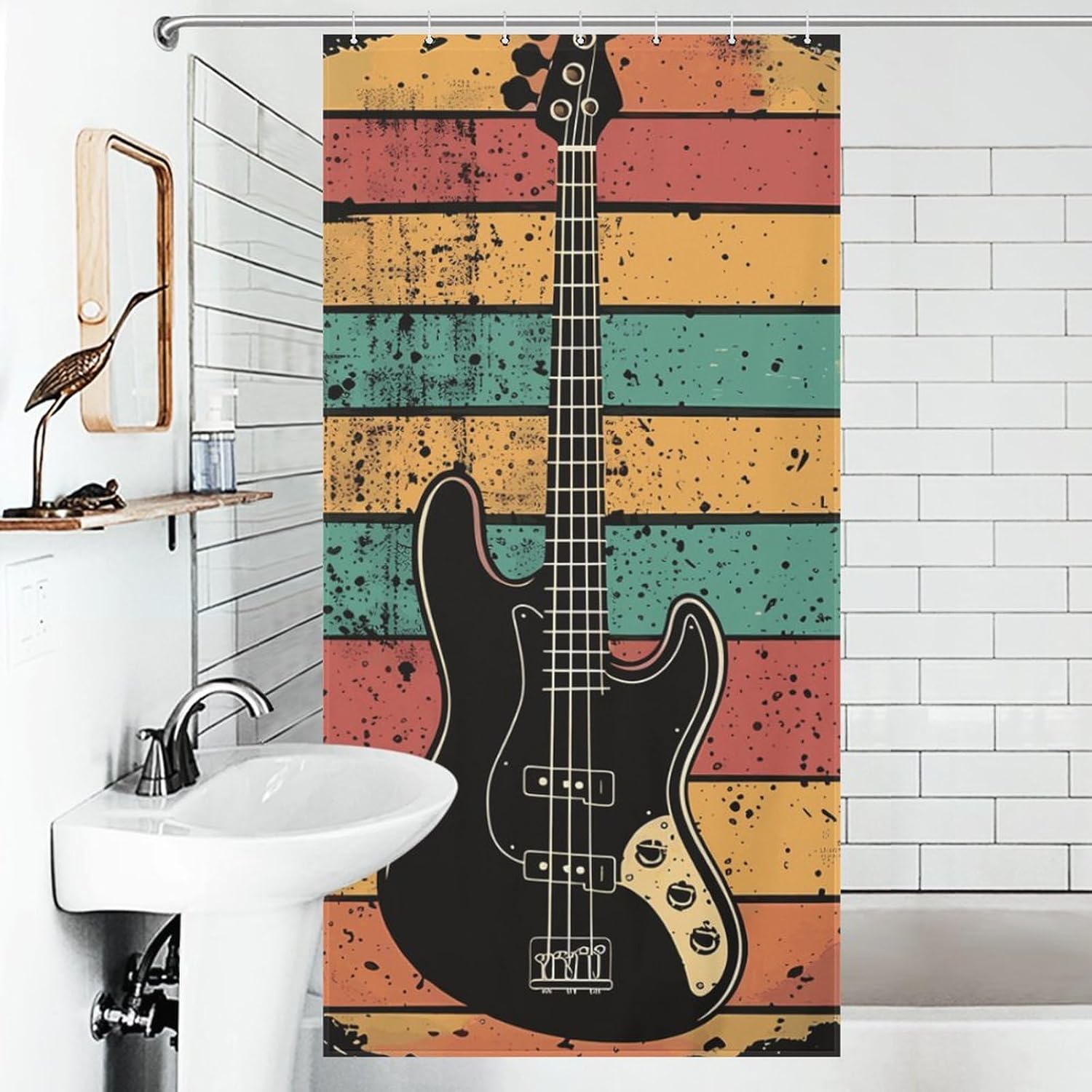 Vintage Bass Guitar Funny Shower Curtains Washable Bath Curtain Liner with Hooks for Bathroom Bath Tubs 36x72Inch（92x183cm）