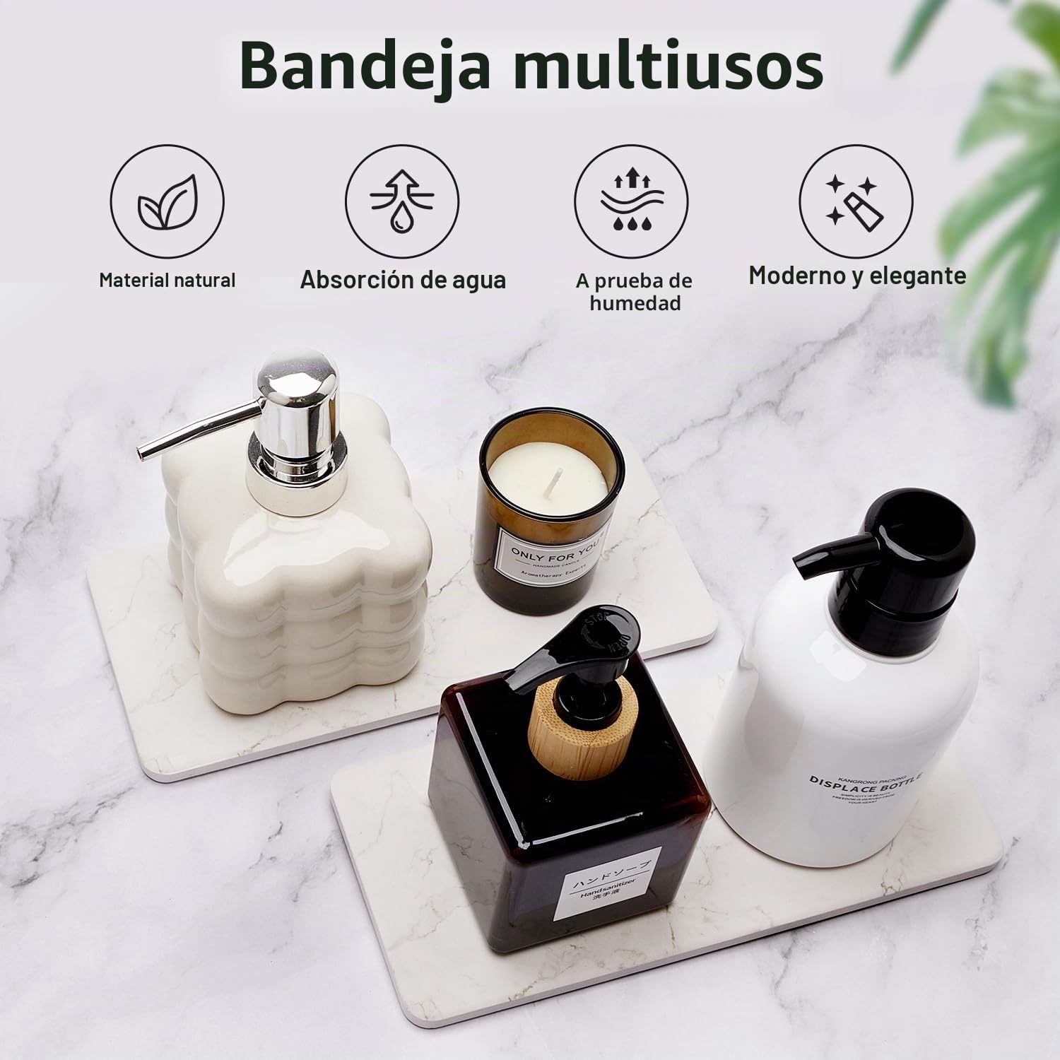 2 piezas de bandejas de secado de piedra absorbente de agua para fregadero, accesorios de baño, bandeja de jabón de cocina, dispensador de jabón de cerámica blanca, soporte para platos de mármol