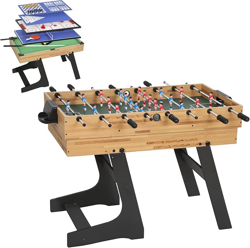 SPORTNOW Tavolo Multigioco 13 in 1 Pieghevole, Tavolo da Gioco Multifunzione con Calcio Balilla, Biliardo, Ping Pong, Ice Hockey, Scacchi, Backgammon, Dama, Bowling ecc. per Adulti Bambini Casa Scuola