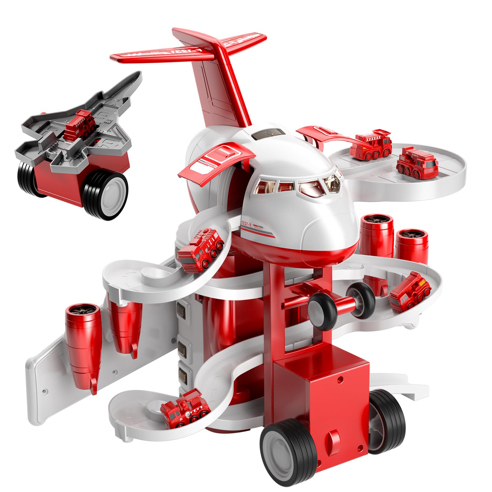 TEMI Kids Airplane Boy Toys for 3 4 5 Year Old Boys - Car Race Tracks for Kids Ages 3-5 with 8 Small Car Toys, Toddlers Educational Toy, Birthday Gifts for Boys 3-5, Birthday Gifts for Boys Girls 3-5