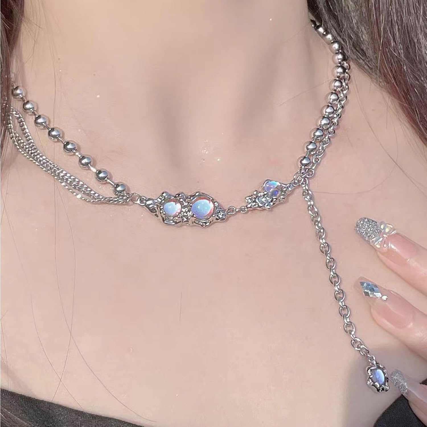 Y2k Irregular Necklace Star Pendant Moonlight Stone Fashion Collar Chain Design Spicy Silver Jewelry for Women - Image 2