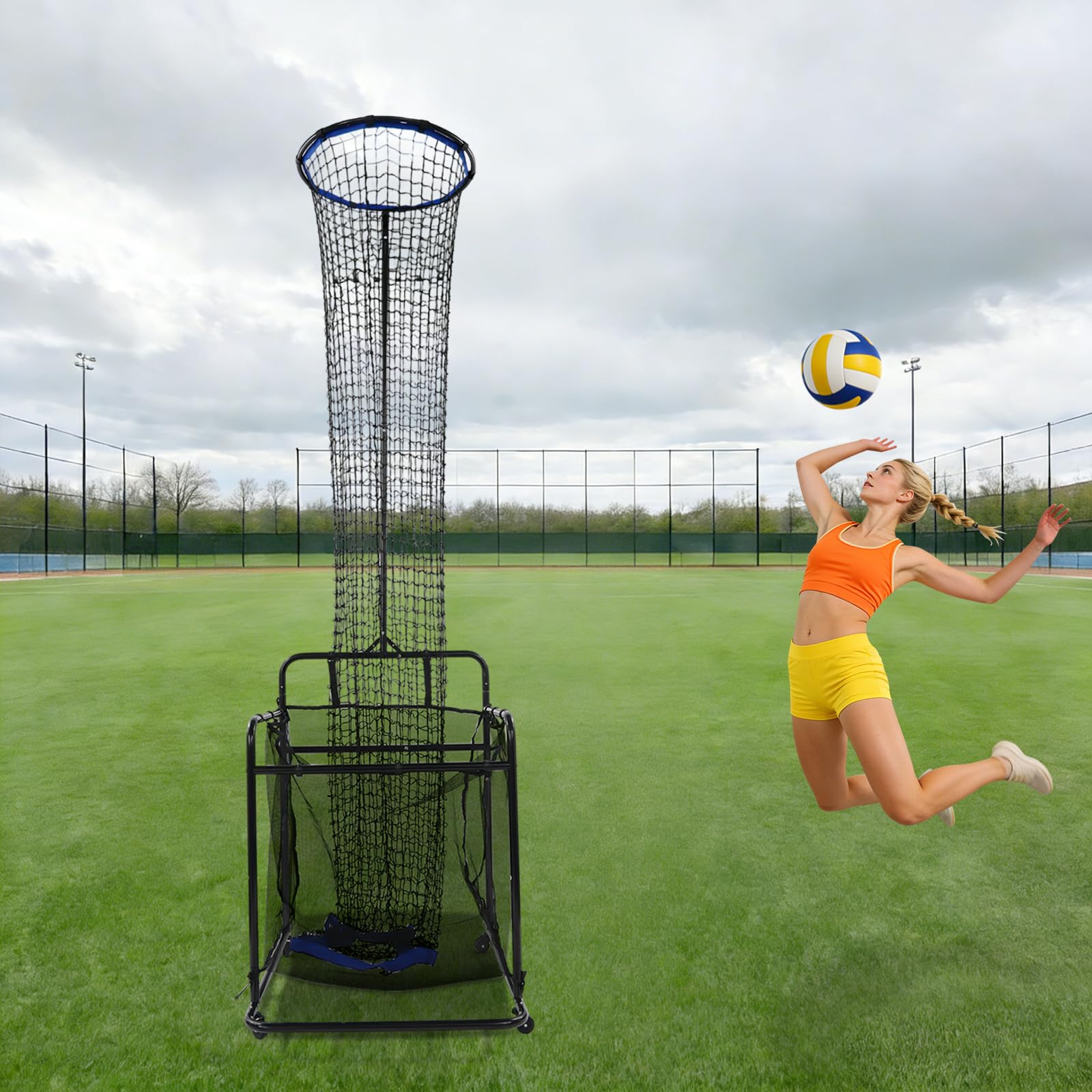 Rete da allenamento per pallavolo, 1,7-3,3 m, altezza e angolo regolabili | Pallavolo Setter Trainer con 4 ruote e borsa di raccolta, per giardino, sala e spiaggia