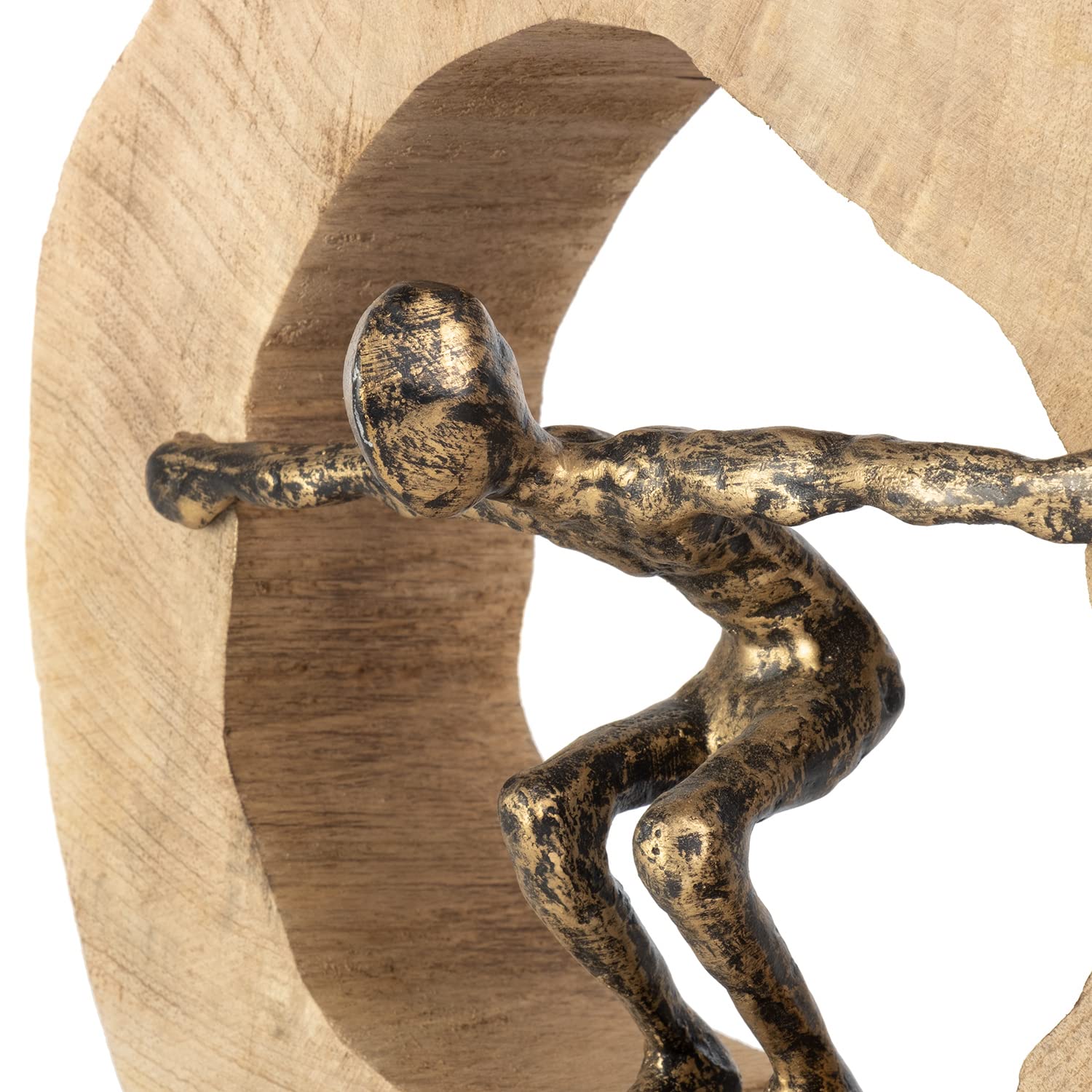 Moritz Skulptur Wage den Sprung 27 cm schwarz-Gold – Mangoholz Deko Figur | Handgefertigt aus Massivholz und Aluminium, Unikat mit feiner Maserung, Symbol für Mut und Balance, ideal für Büro und Regal
