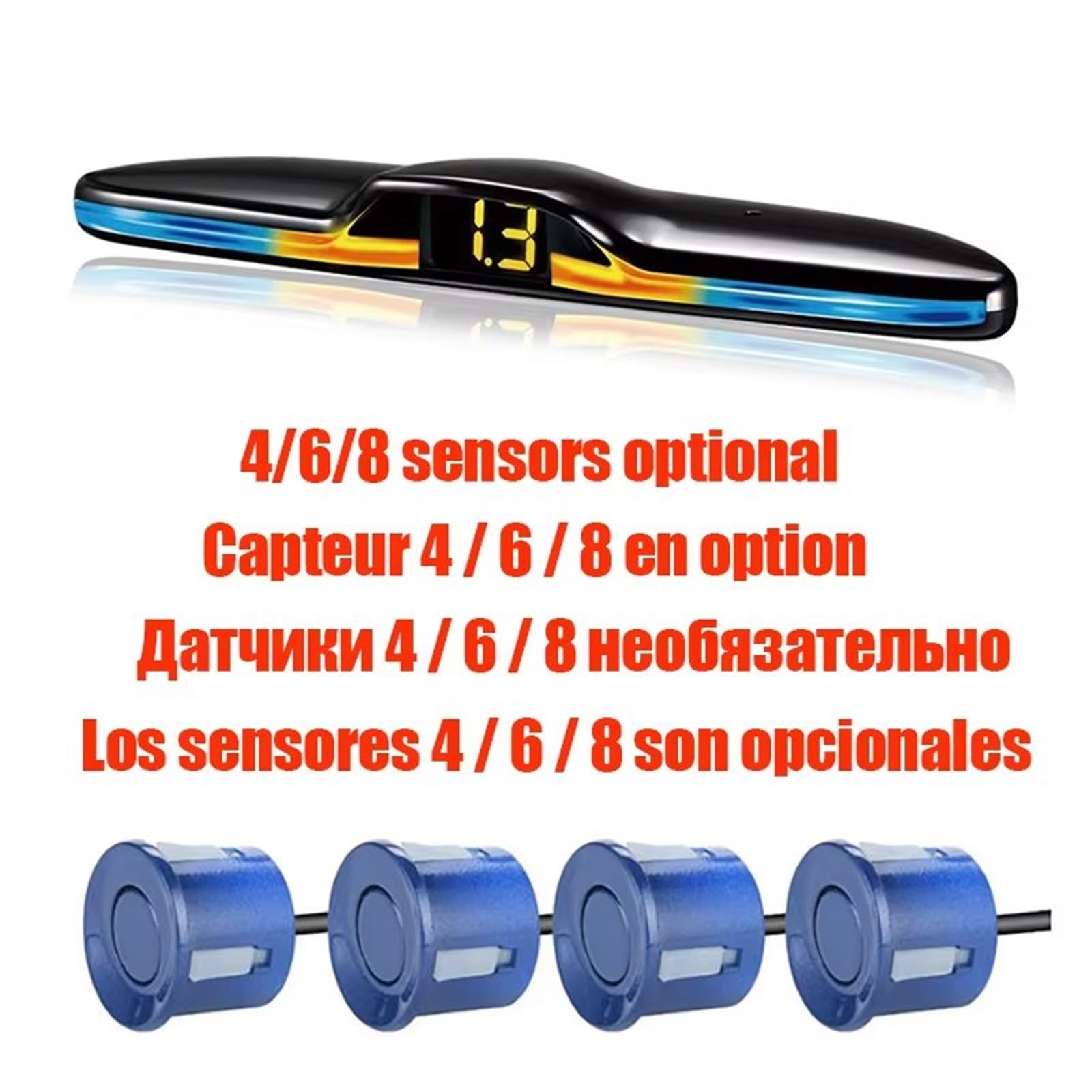 Ayuda de Ondas sonoras Kit sensores Aparcamiento con Radar múltiple retroiluminación Parktronic Pantalla LED Monitor Respaldo Asistente Sistema prevención colisiones en(Blue,6 sensors)
