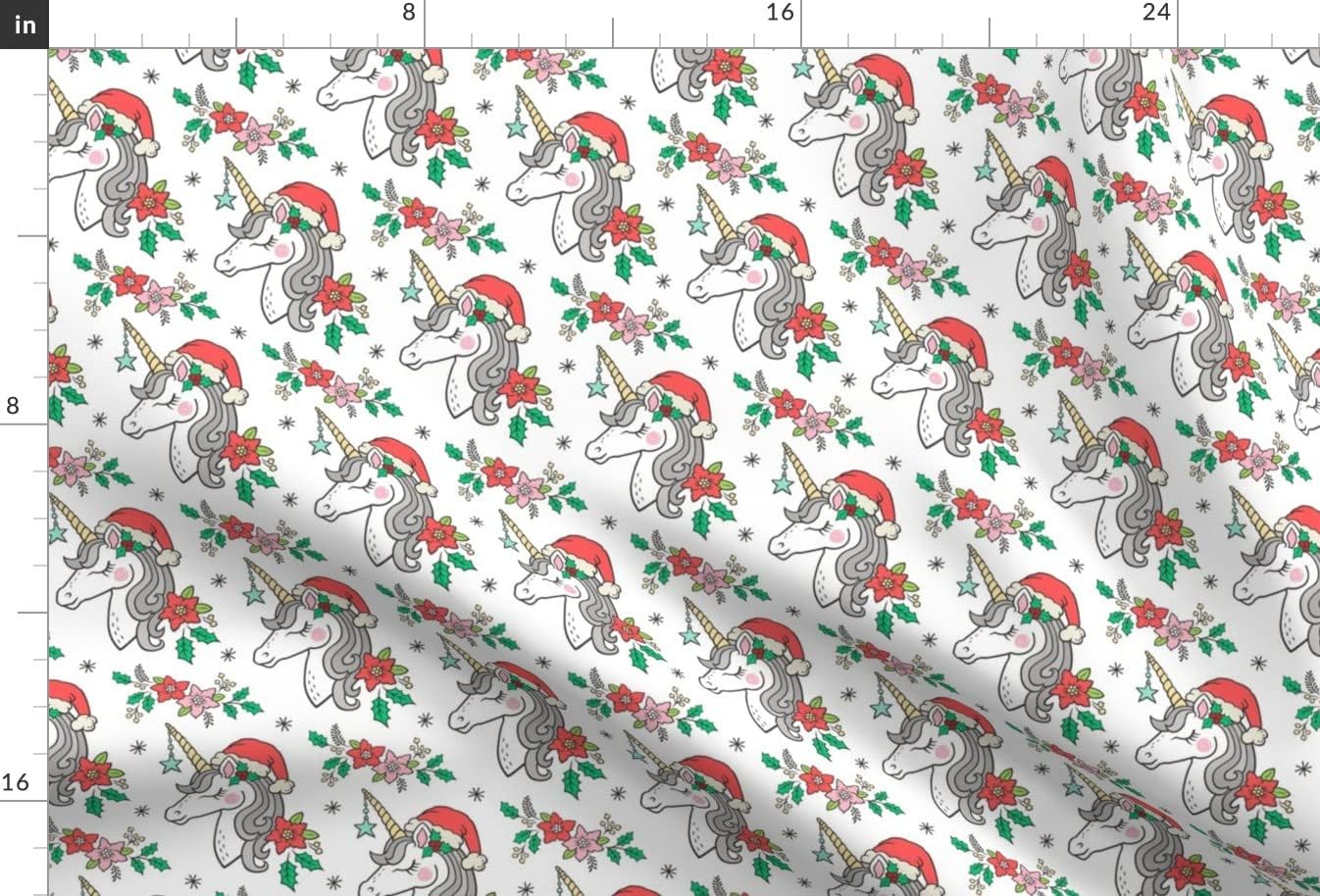 Spoonflower Fabric - Christmas Unicorn White Xmas Holidays Winter Whimsical Santa Holiday Printed on Minky Fabric by The Yard - Sewing Baby Blankets Quilt Backing Plush