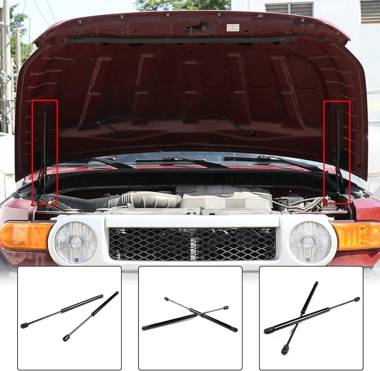Car Front Hood Lift Supports Kit Compatible with Toyota FJ Cruiser 2007-2010, Front Hood Lift Support Shock Struts Replacement Assist Hydraulic Rod Gas Charged Strut Shock Lifting Bracket Accessories