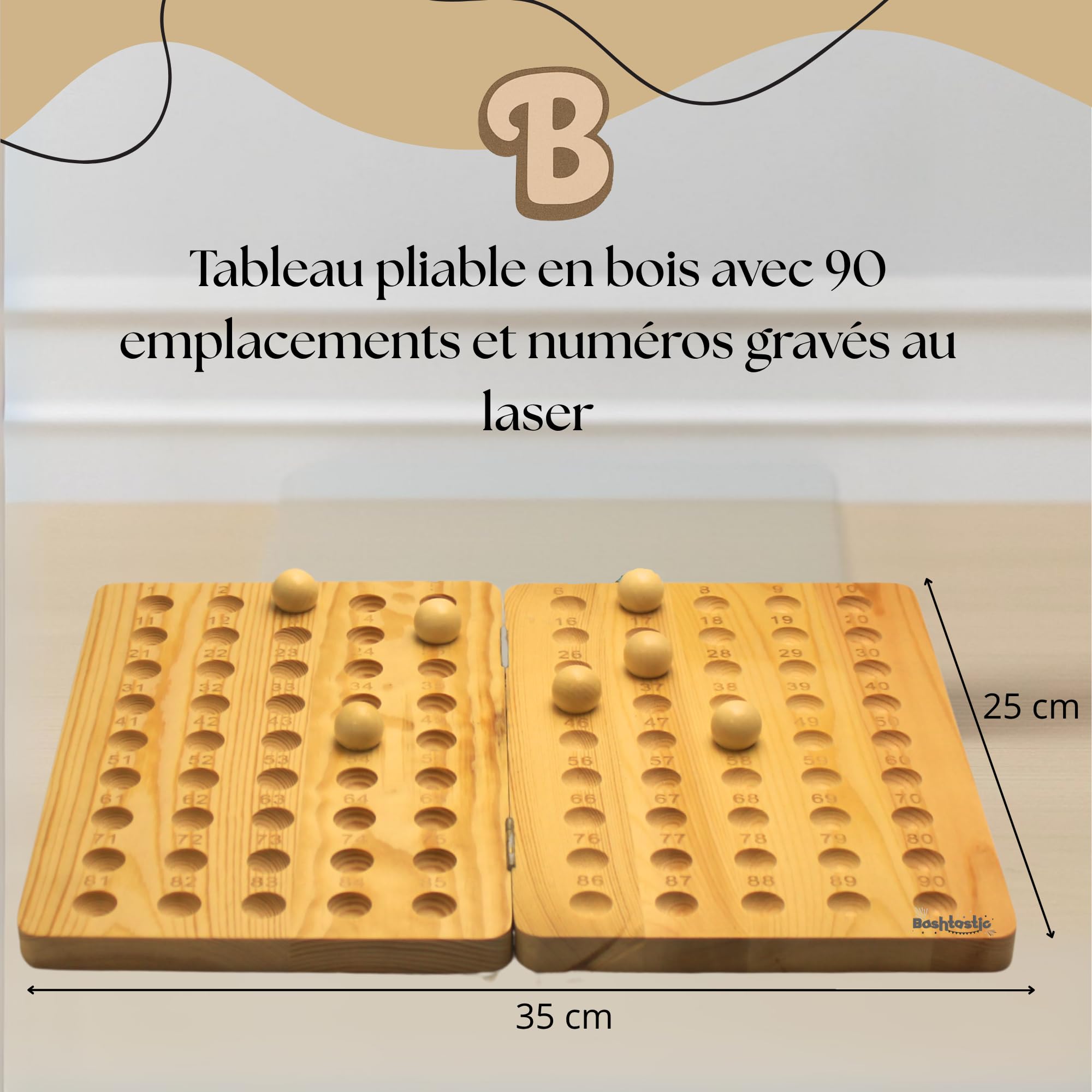 Bingo Jeux Loto - Bingo avec Boulier Loto Métallique, Tableau en Bois Pliable Gravé, 90 Boules en Bois Gravées et 102 Cartons Loto Réutilisables. Idéal pour Jouer en Famille et Entre Amis
