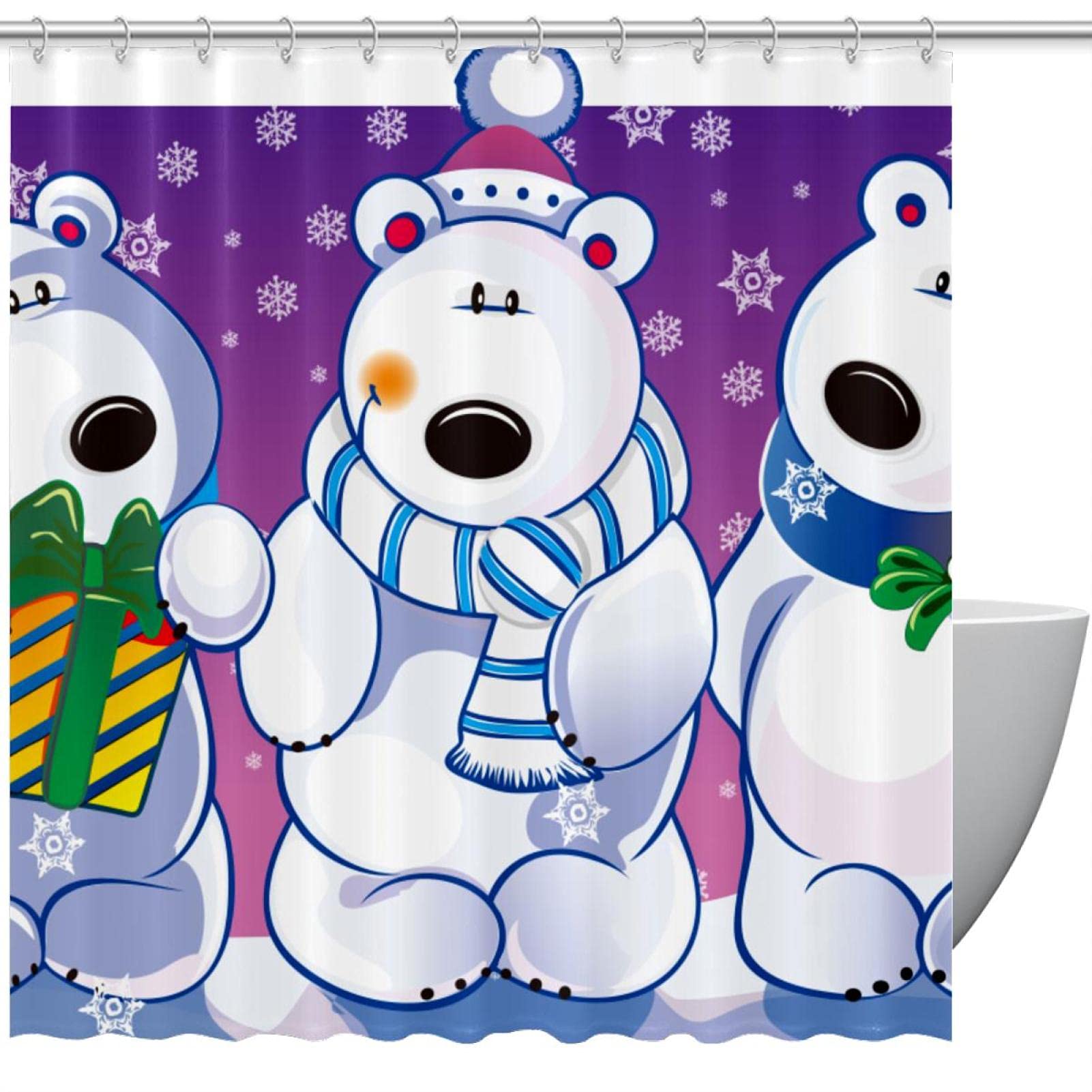 Rideau de douche imperméable anti-éclaboussures aux motifs ours de Noël pour toute la famille