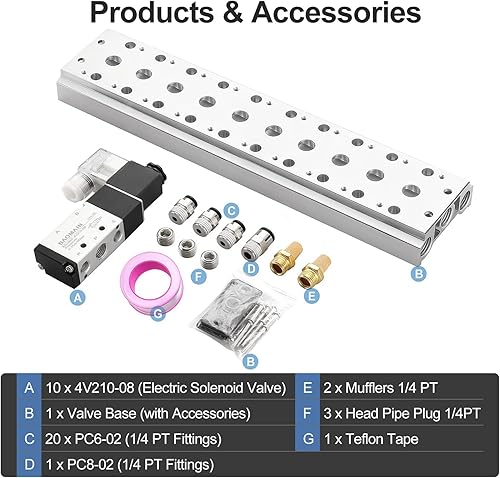 Miniatura 29 de Baomain 4V210-08 Electroválvula eléctrica, 24V DC 2-Posición 5-Way 1/4" Puerto PT, operado por piloto, cuerpo de aluminio con caja de conexiones