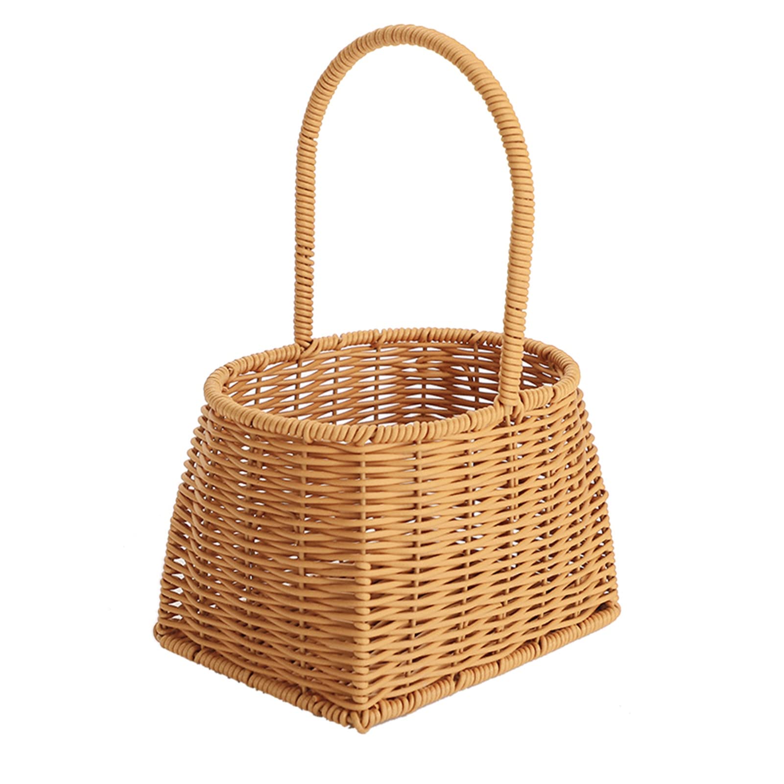 Rattan Flower Basket Portable Woven Basket with Handle PP Rattan Hand Woven Hamper Rattan Basket Woven Storage Basket for Fruits Vegetables Gifts(#1)