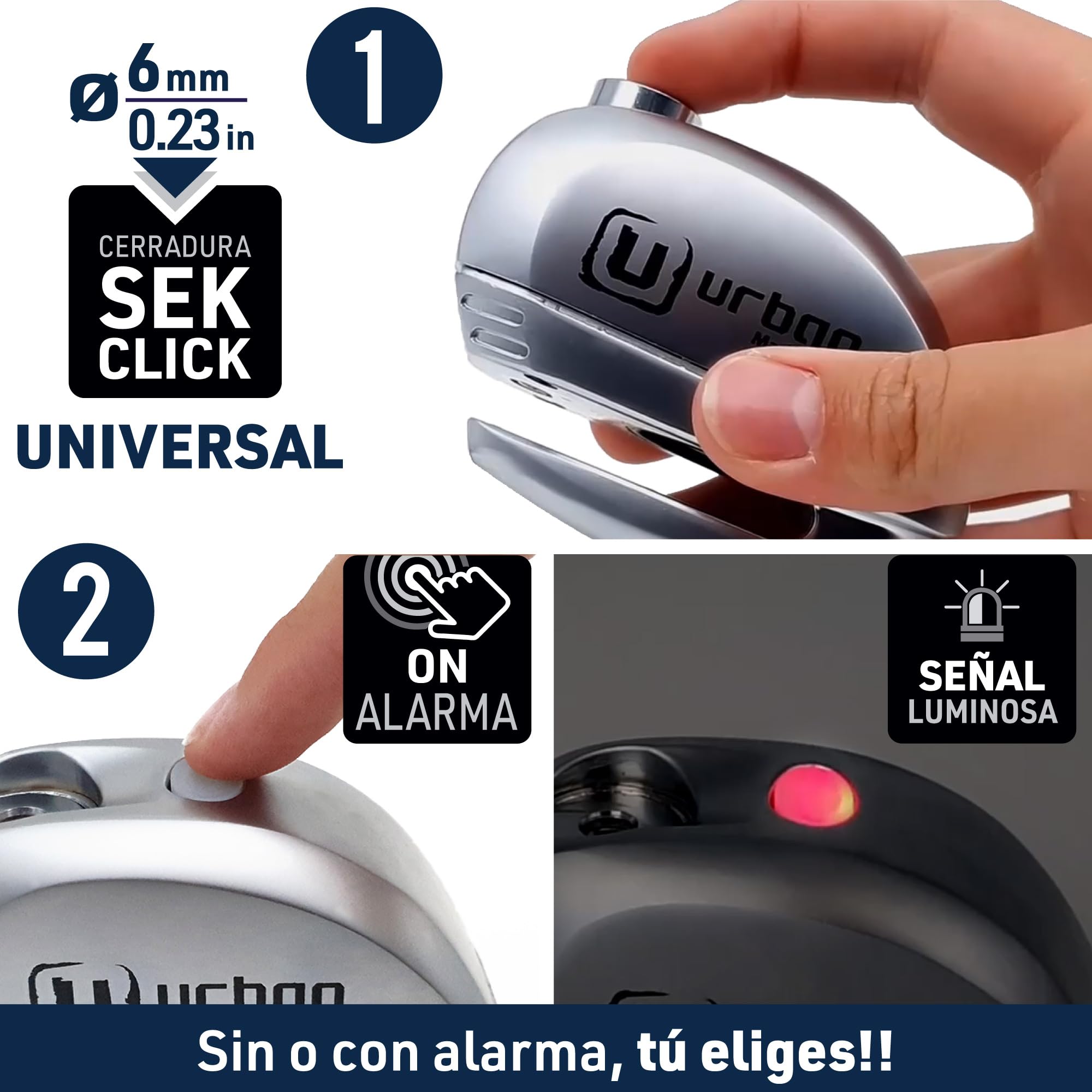 urban UR22 Candado Moto Disco Alarma 120db ON/Off, Warning Avisador, Módulo Remplazable Impermeable, Pila Litio, Universal Motos Scooters Bicicletas Patinetes, Antirrobo Pinza Disco Freno