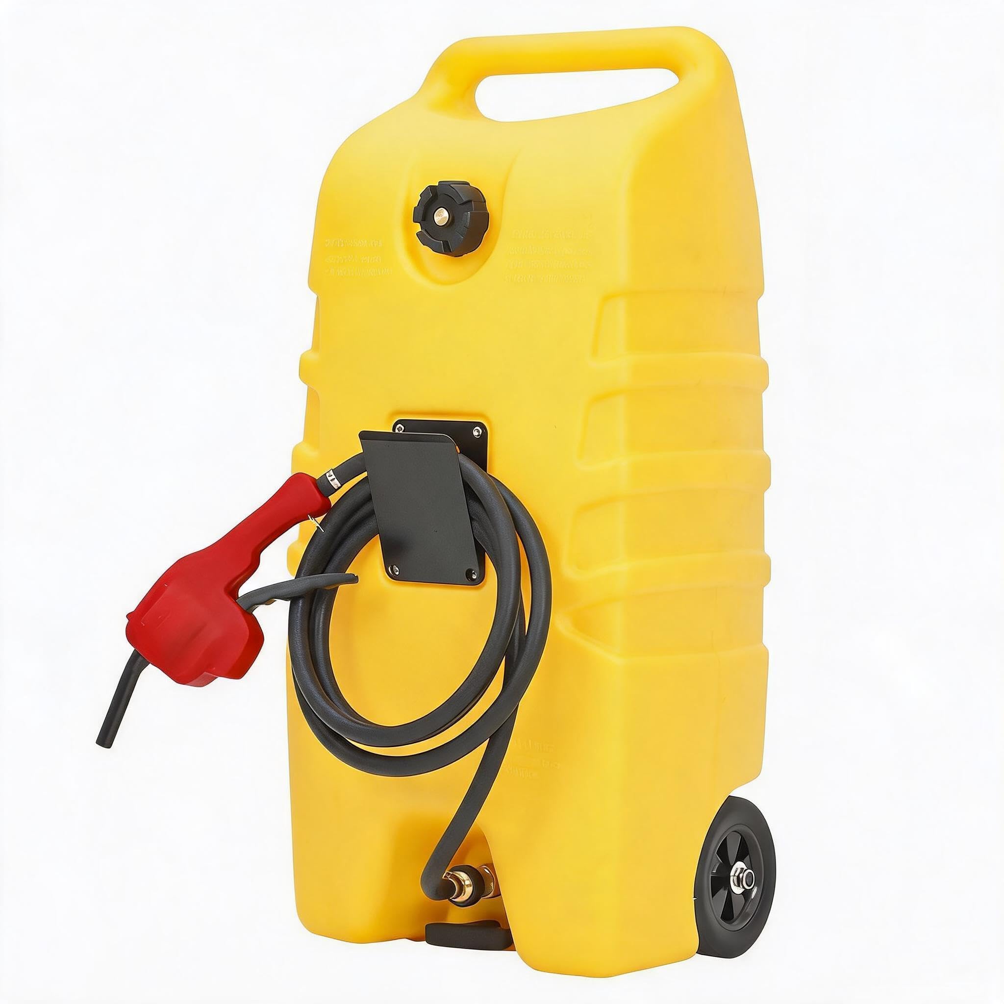 Portable Fuel Caddy with Manual Transfer Pump & 10ft Hose – 53L Heavy-Duty fuel injector/Gasoline Storage Tank on Wheels for Cars, ATVs, Lawn Mowers, Boats – Yellow Cart Model, No Strap, 53L yellow