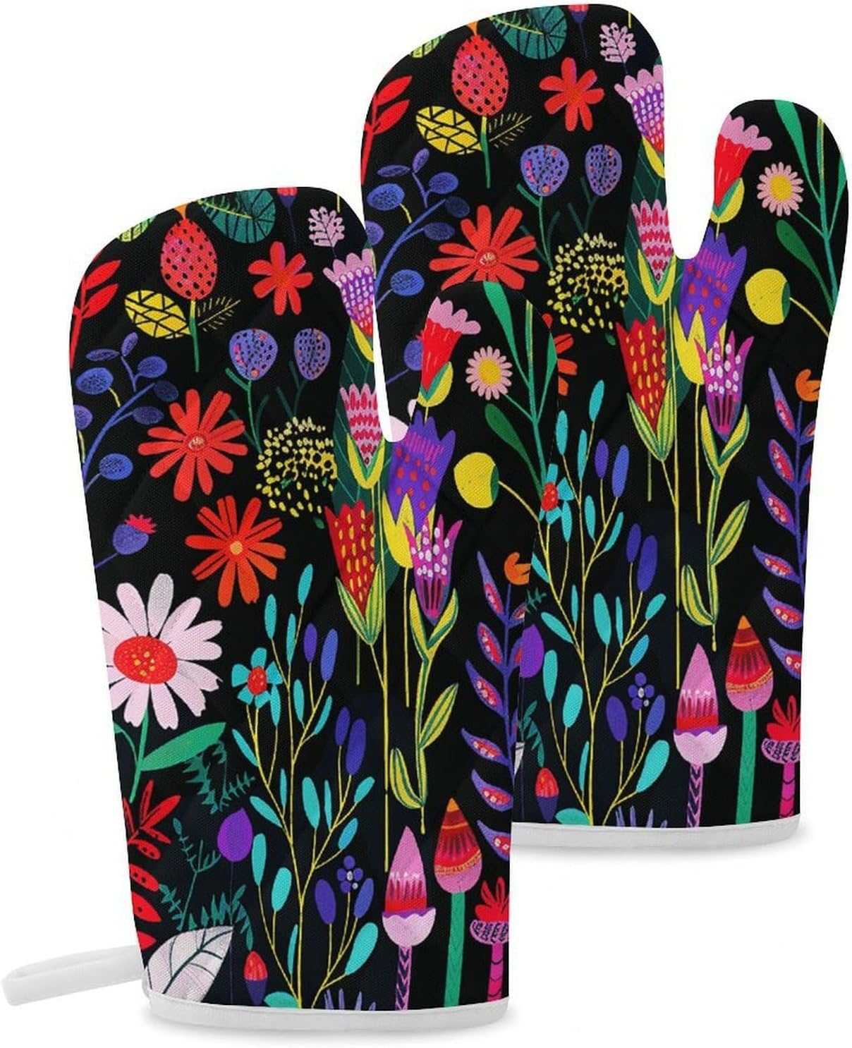 2 Pcs Oven Mitts Heat Resistant Kitchen Gloves Soft Safety Vines and Wildflowers Oven Glove for Microwave, Barbecue
