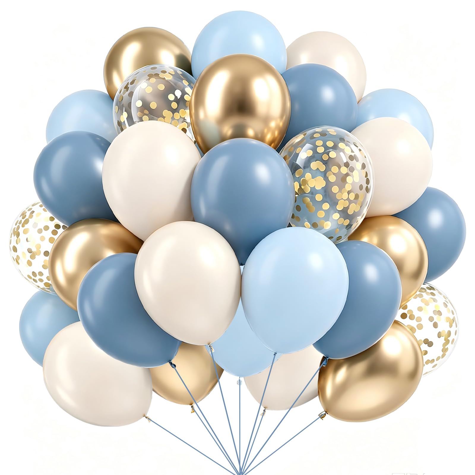 60Pcs Dusty Blue Balloons,12Inch Blue Gold Cream Balloons for Party Decor