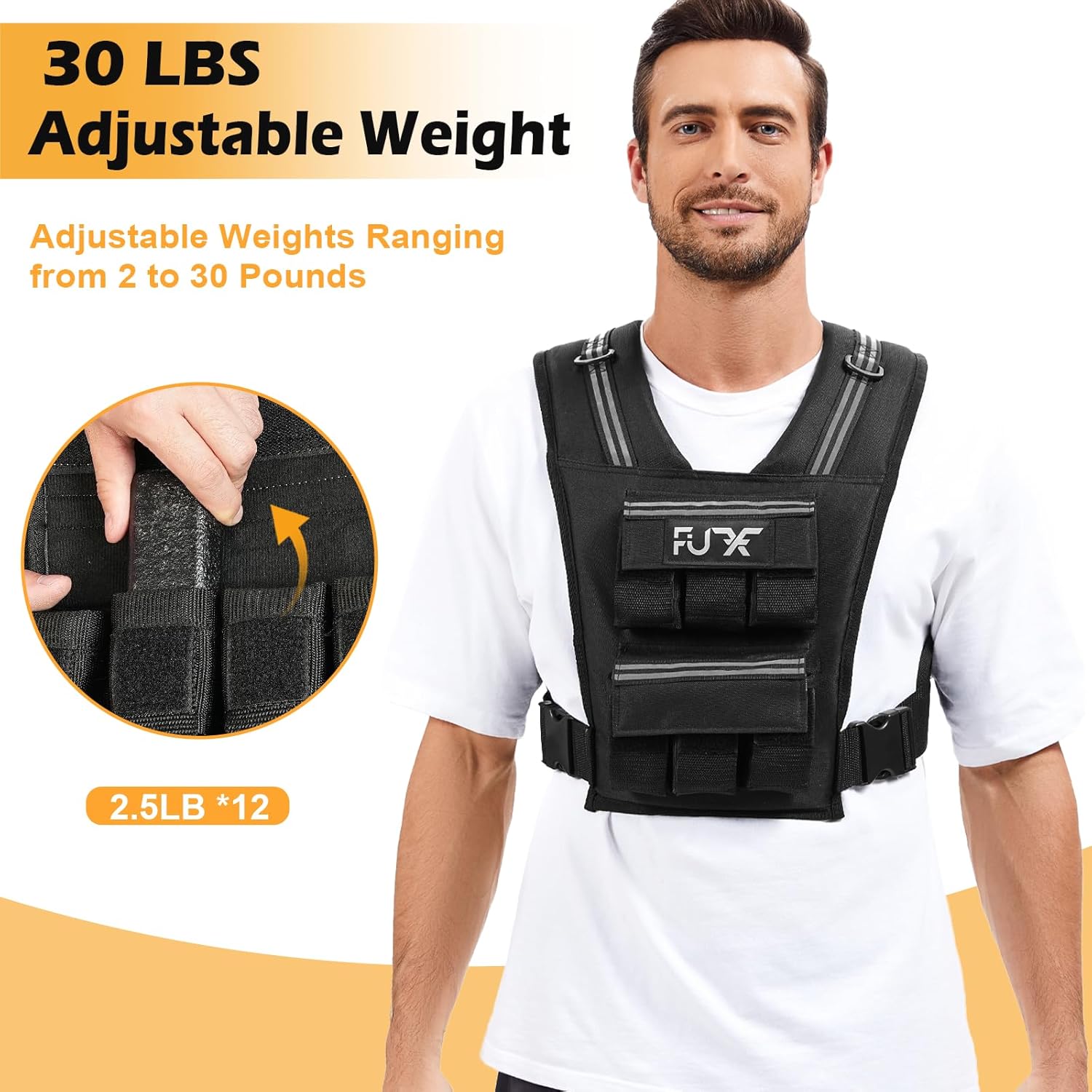 FUFF Adjustable Weighted Vest Men,20/30/40 LB Weight Vest for Strength Trainin, Workout Vest Woman with Removable Iron Weights for Walking, Rucking, Running, Exercise