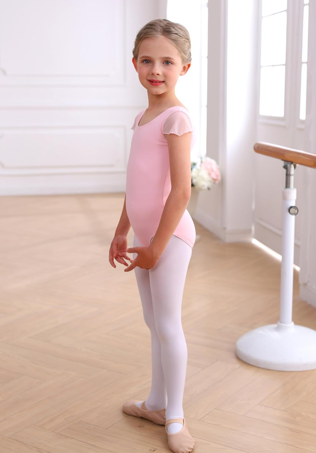 MdnMd Girls Leotard for Ballet Dance Gymnastics Toddler Kids Outfits With Bow Back Ruffle Sleeve - Image 3
