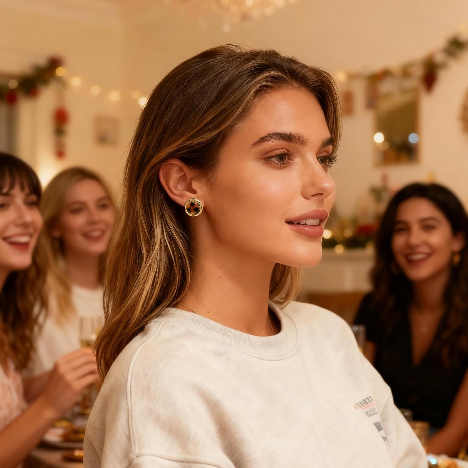 Jean Beau Gold Chunky Leopard Print Round Stud Earrings for Women, Trendy Brown Caramel Colored Circle Hypoallergenic Earing Jewelry Gift - Image 5