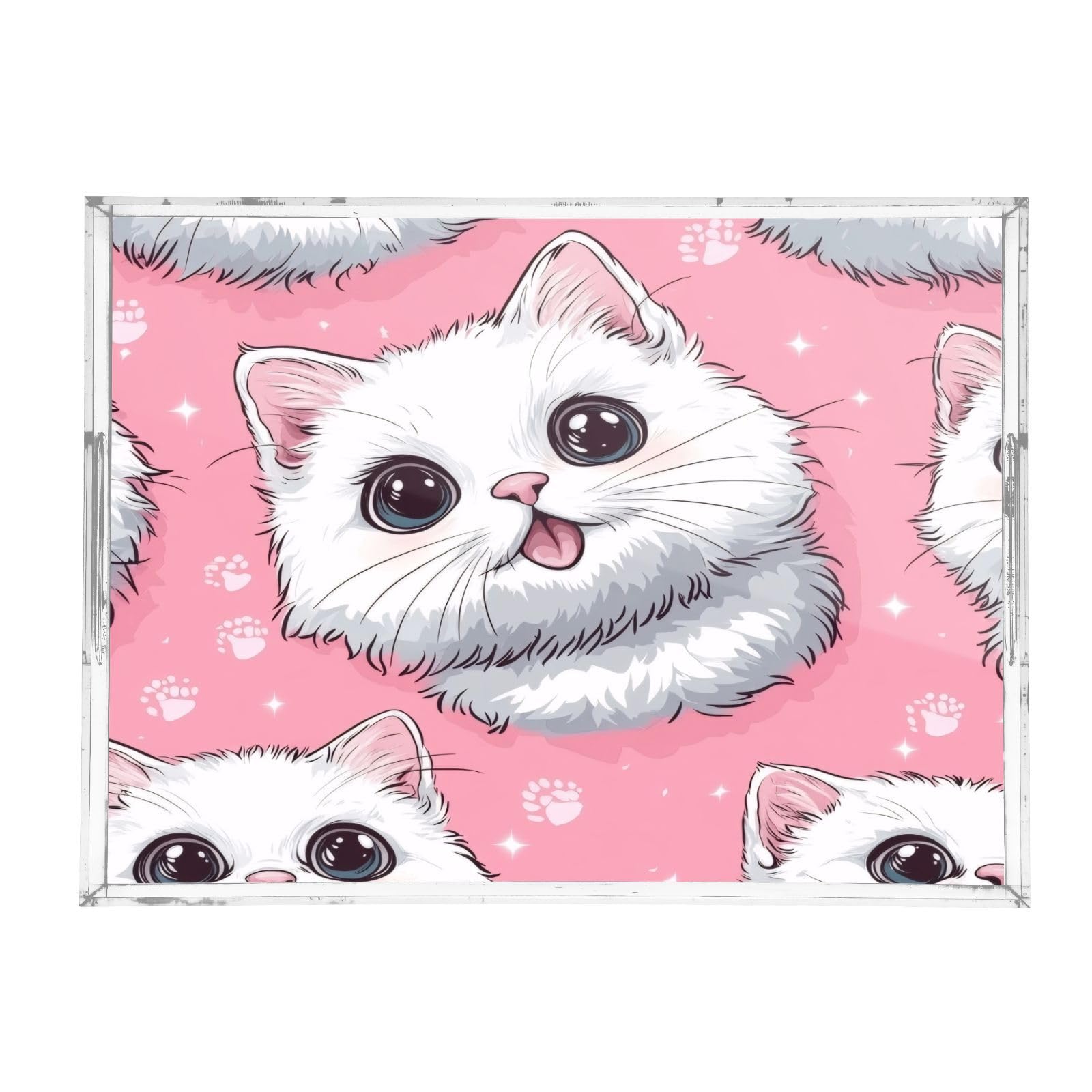 Msyxl Cute Cat Serving Tray for Coffee Table, Decorative Acrylic Tray Cute Cat Tray with with Handles for Breakfast, Ottoman, Countertop, 12x16 in
