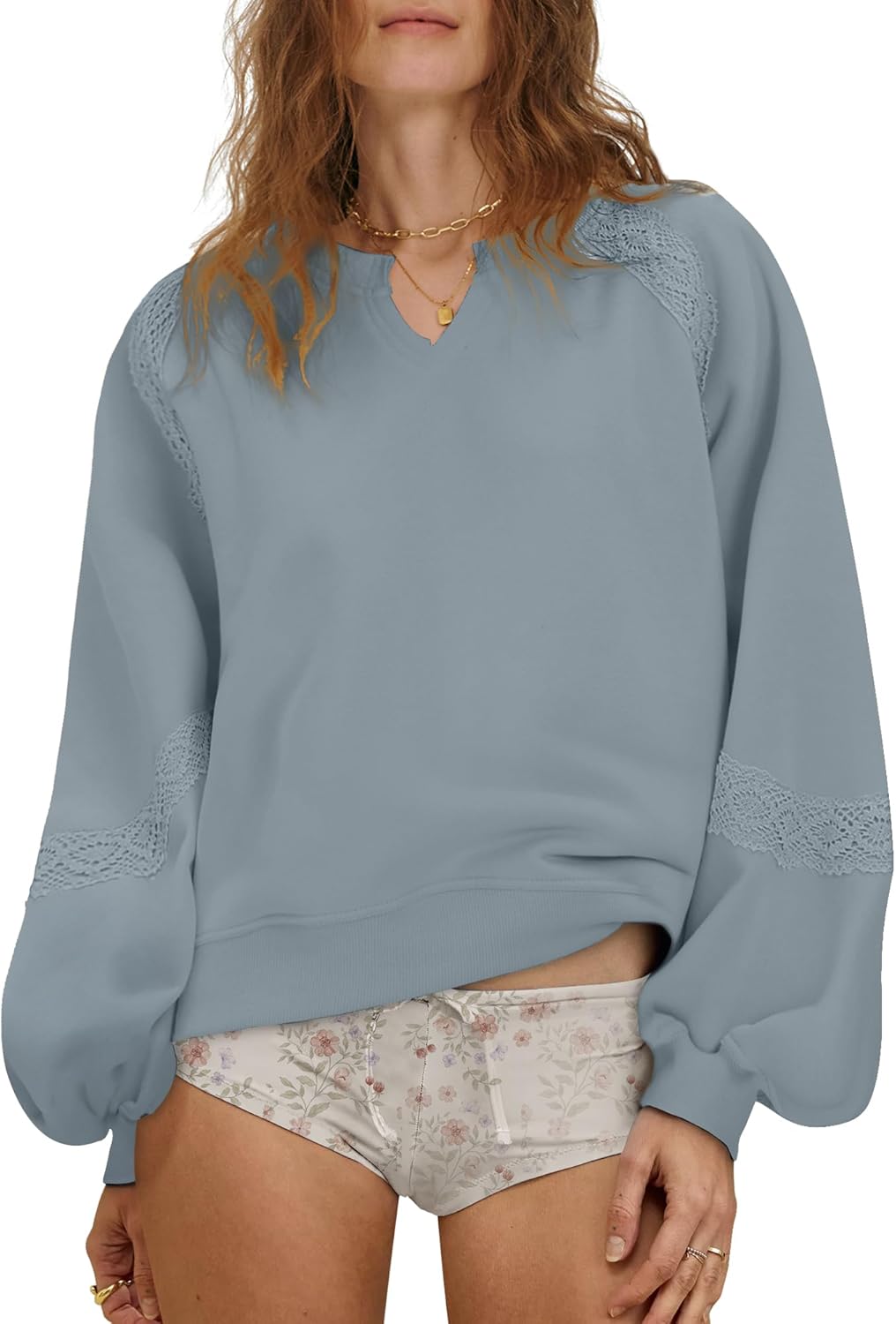 Gacaky Sweatshirt for Women Oversized Fleece Embroidered Crochet Cropped Pullover Tops Fall Fashion Outfits Clothes