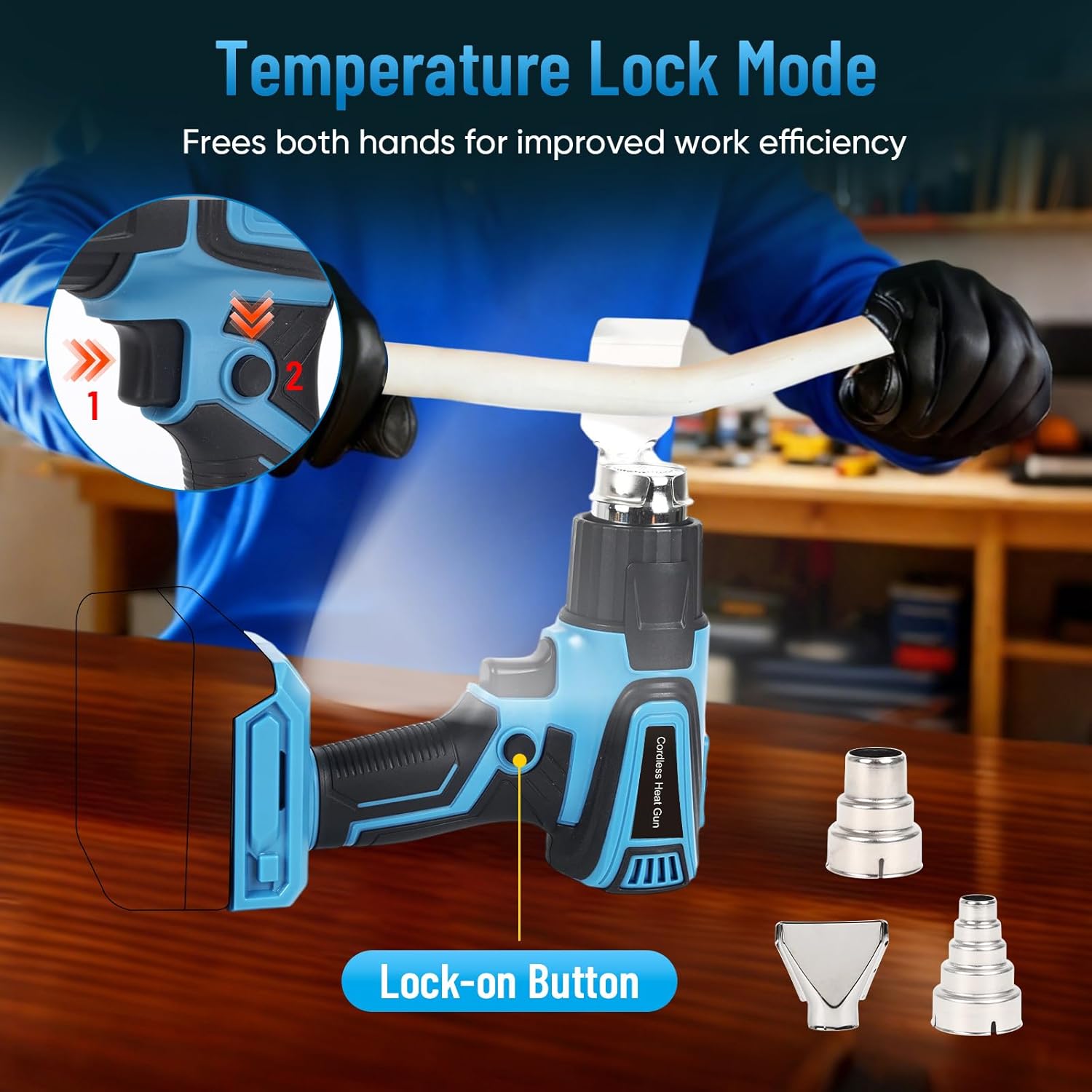 Cordless Heat Gun Compatible with Makita 18v Battery, Fast Heating Variable Temp (122°F~1112°F) Hot Air Gun LCD Display and 4 Nozzle for for Crafting, Shrink Tubing, Vinyl Wrap, Resin, DIY(No Battery)