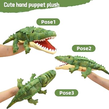 Lilizzhoumax Crocodile Hand Puppet Plush Toy, Soft Realistic Alligator Hand Puppets with Movable Mouth, Interactive Role Play Storytelling Toys, Birthday Gifts for Kids Toddlers Boys Girls