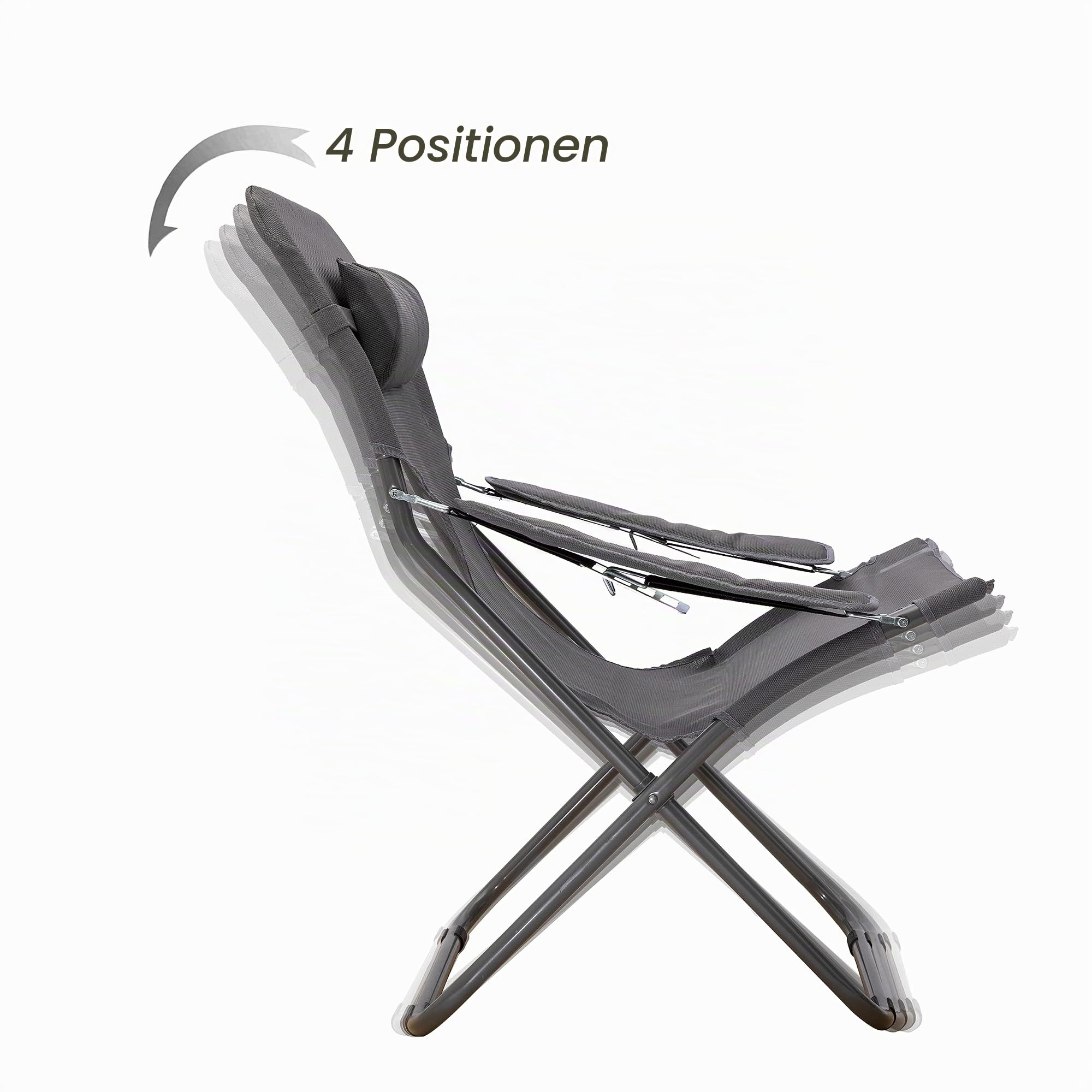 HOMECALL Camping-Klappstuhl mit 2 x 1 Textilene und verstellbarer Rückenlehne - Grau
