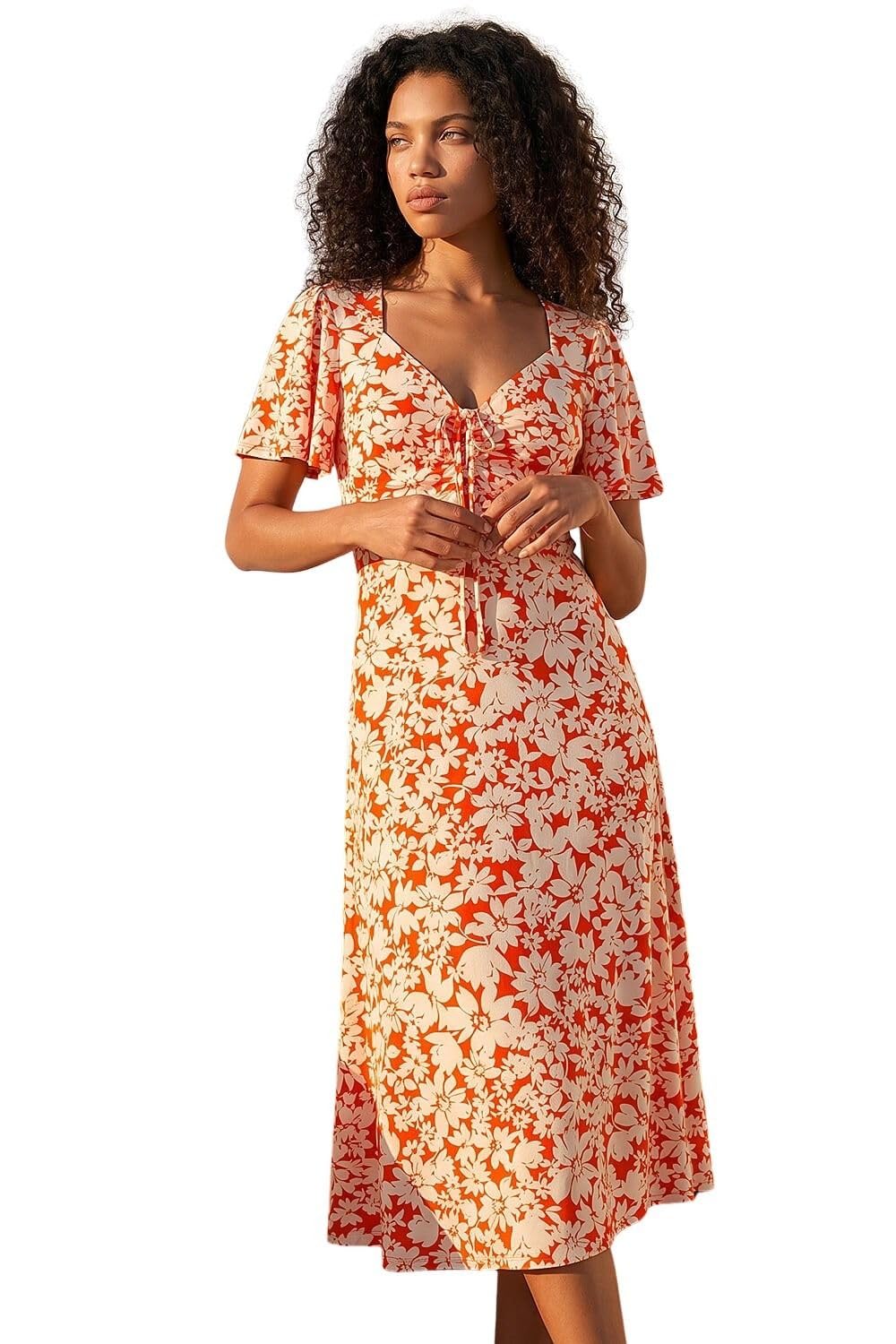 Roman - Women's Dress - Midi - Ruched Bust - Short Sleeve - Orange - Size 18