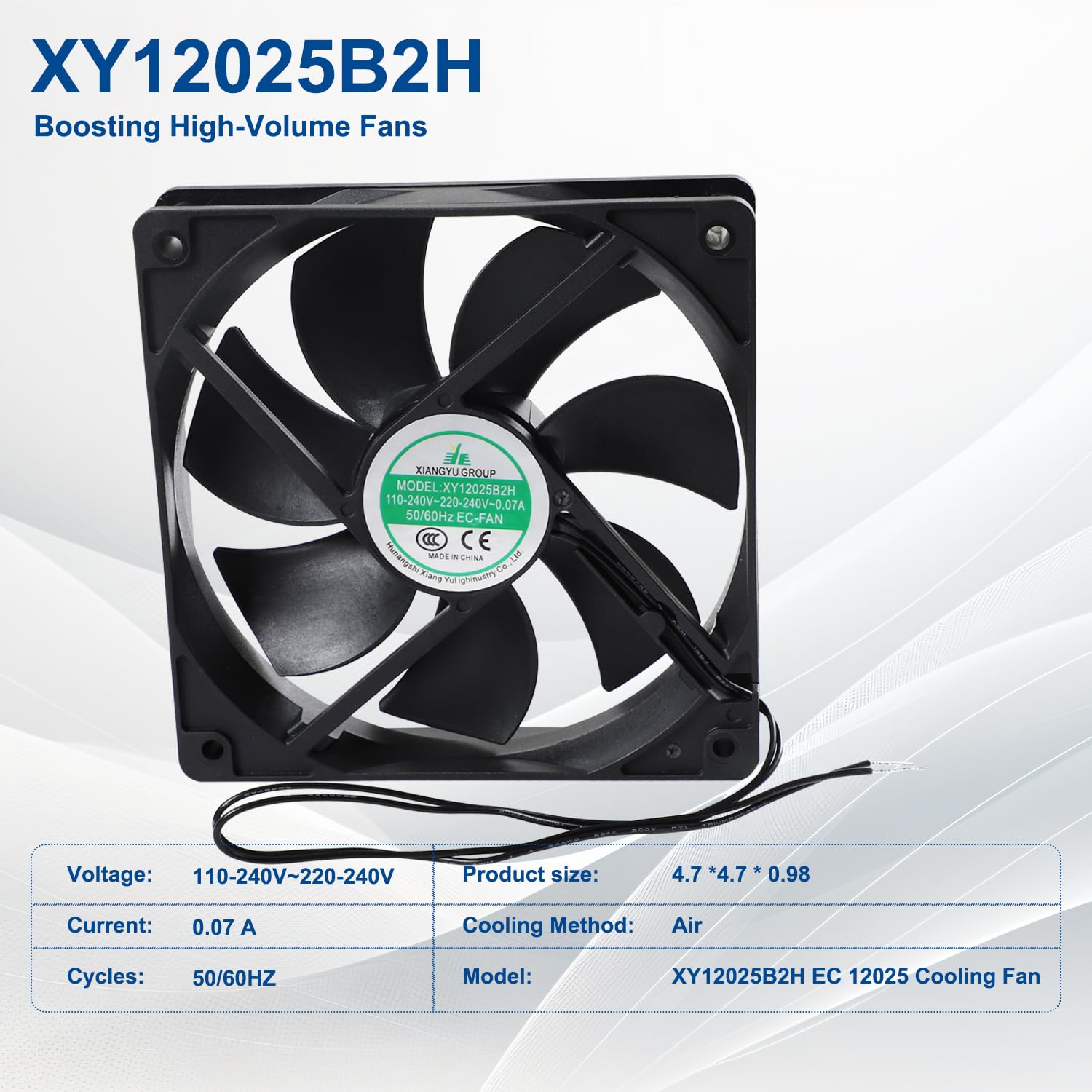 XY12025B2H EC 12025 Ventilateur de refroidissement, XY-12025B2H 110-240V ~ 220-240V 0.07A Boosting High Air Volume Boîtier Ventilateur Pièces de rechange, 50/60Hz, Taille: 120×120×25mm 2PCS