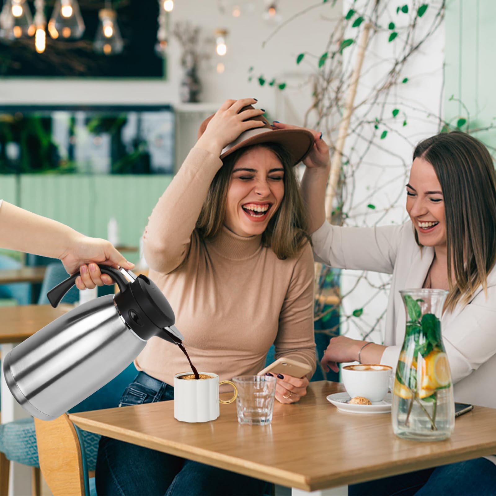 Jarra térmica de café de 70 onzas, termo al vacío de doble pared para bebidas calientes, jarra de acero inoxidable para líquidos calientes, termo de té grande para hogar, escuela, oficina, para el día
