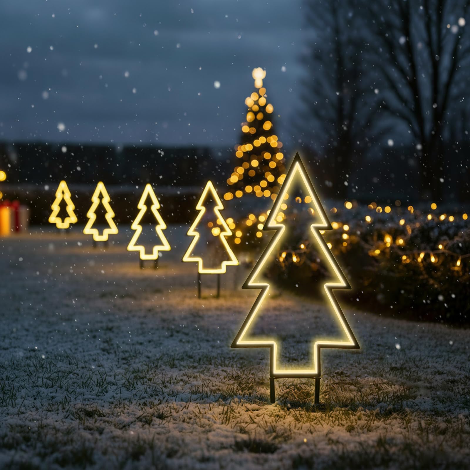 SALCAR XXL 3D LED estaca de jardín árbol de Navidad 60 cm, estaca de jardín de metal con 100 LED, árbol de Navidad iluminado para jardín, iluminación navideña exterior impermeable, blanco cálido