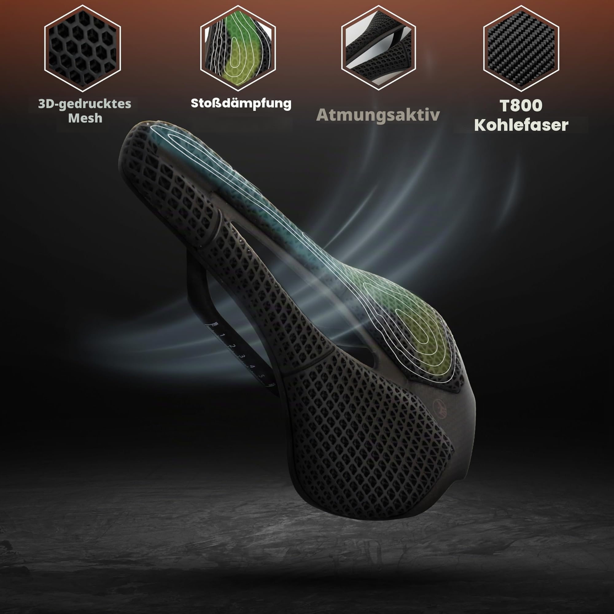 IMPALAPRO Carbon Sattel 3D Druck Ultraleicht 250x140mm — 3D Sattel Carbon T800 Hohe Härte — Fahrradsattel Carbon mit Ergonomischer Aussparung — Ovale Schienen 7x9mm