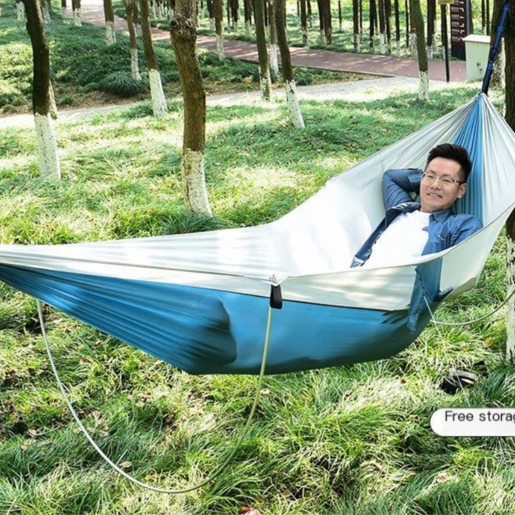 Hammock Double Anti-Rollover Pole Hammock Outdoor Camping Single Double Enlarged Thickened Parachute Cloth Camping Hammock Hammock Outdoor(Green,B)