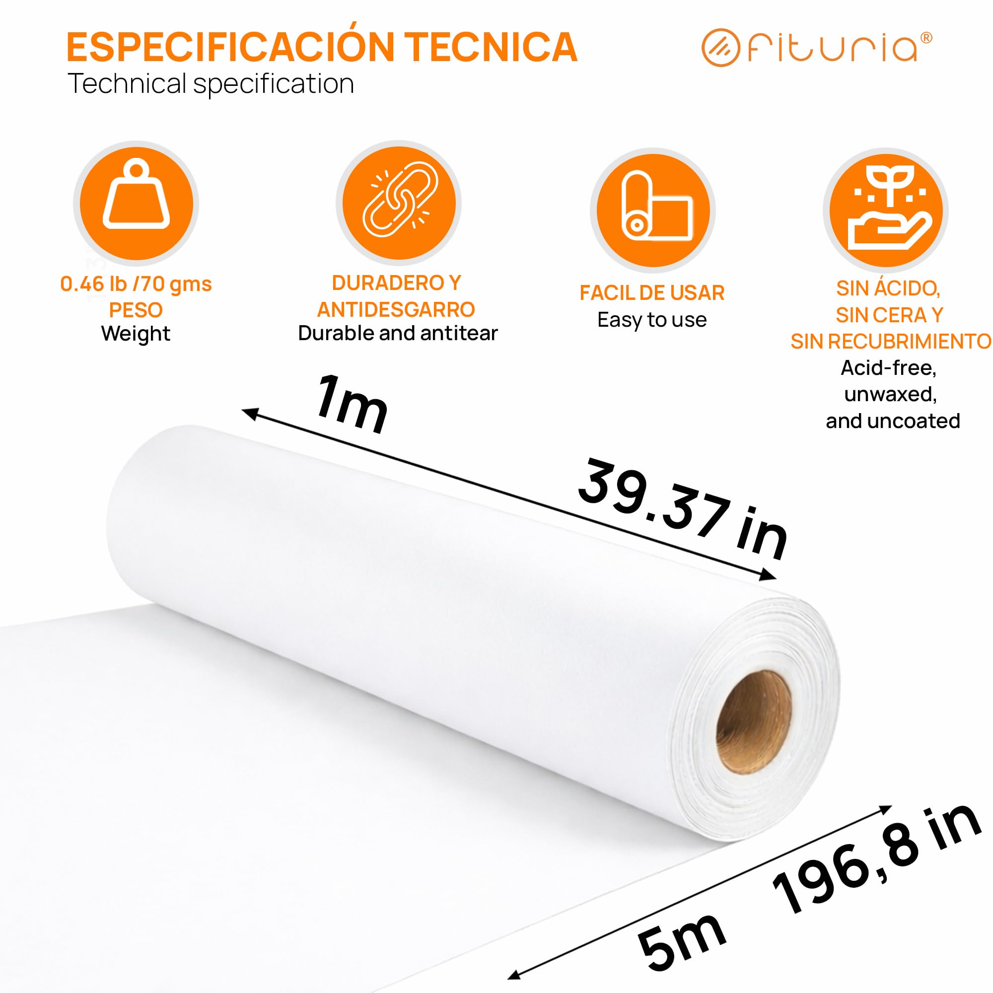 Ofituria Kraftpapier Weiß – Rolle 1 × 5 m – 1 Rolle – Verpackungspapier Und Geschenkpapier – Bastelpapier Für DIY – Bild 2