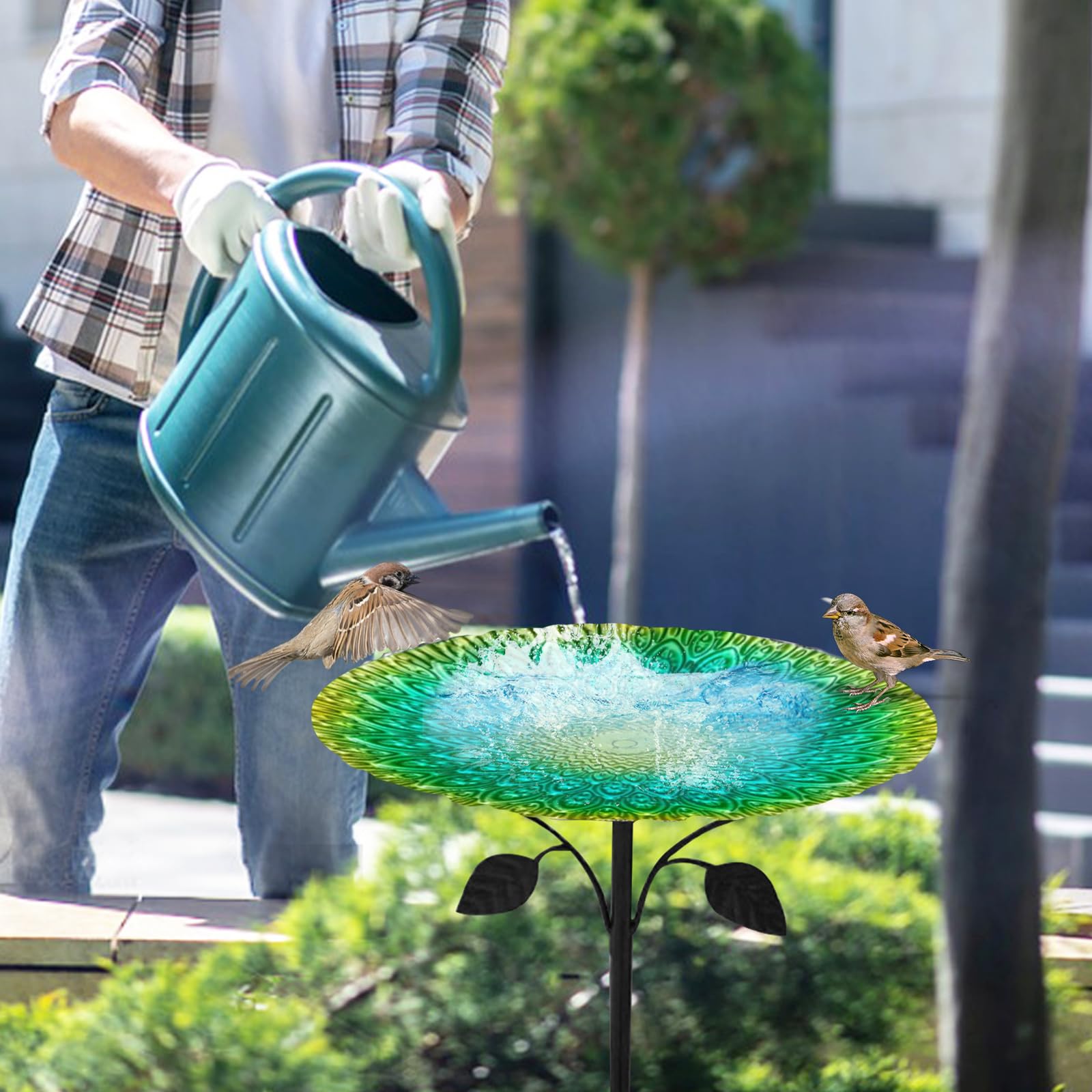 Abreuvoir pour Oiseaux sur Pied - 83 cm, avec Socle à 5 Branches, Mangeoire Oiseaux Exterieur Décoration pour Jardin
