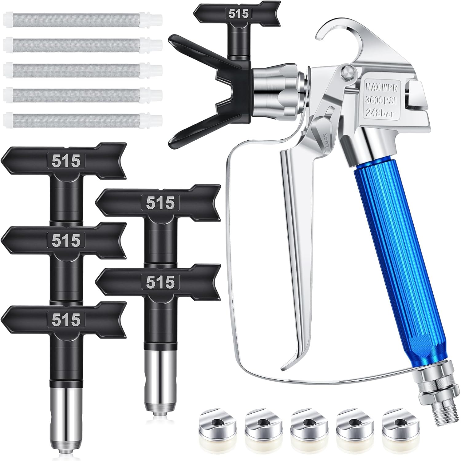 Zhengmy 12 Pcs Airless Paint Sprayer Gun with Nozzle Guard Spray Tips and Airless Paint Spray Gun Filter for Spraying Machine Accessories (211,313,415,517,623)