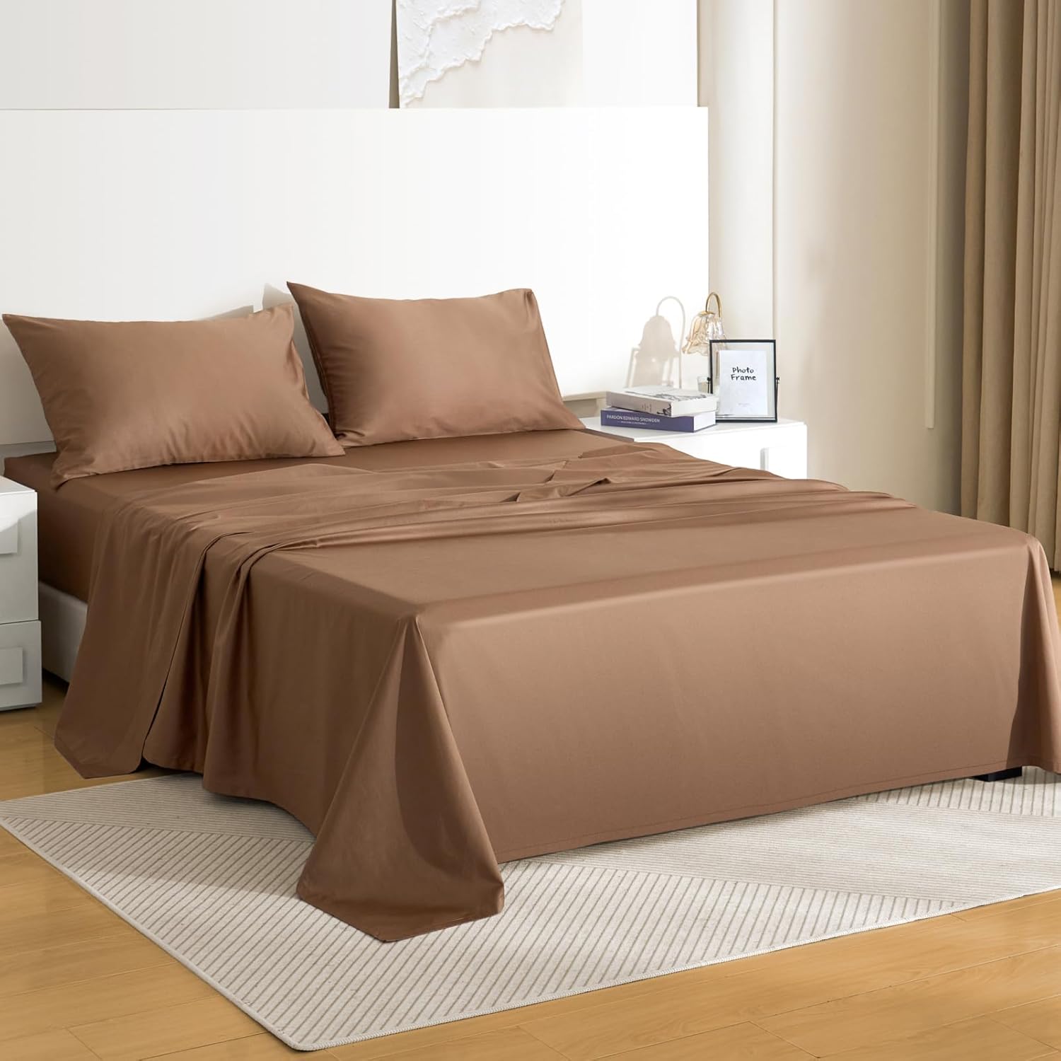 Egyptian King Bed Sheet Set 4PCS 100 Long-Staple Cotton Bedding Sheets with Dual-Lock System Luxury Soft and Comfort