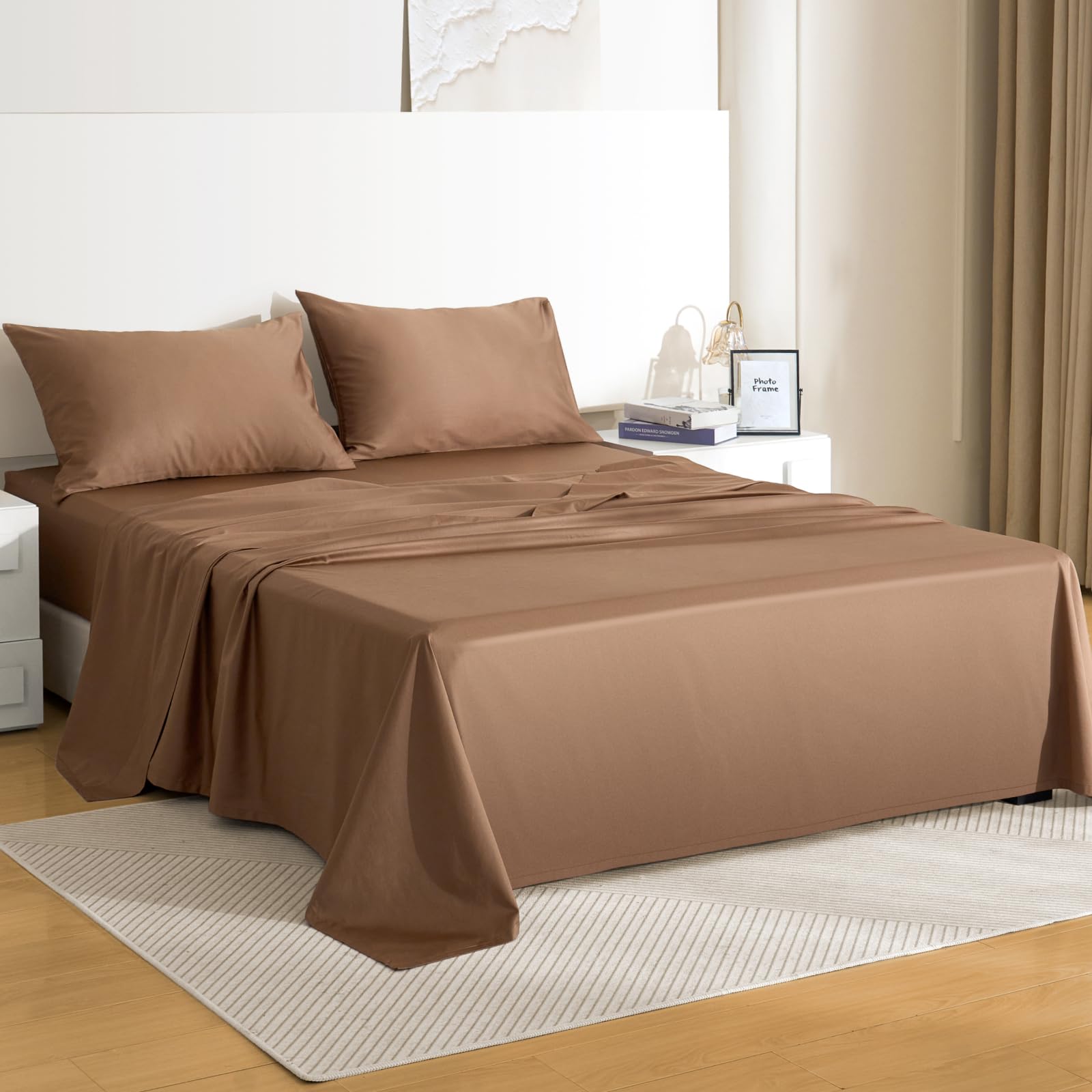 Egyptian King Bed Sheet Set 4PCS 100 Long-Staple Cotton Bedding Sheets with Dual-Lock System Luxury Soft and Comfort