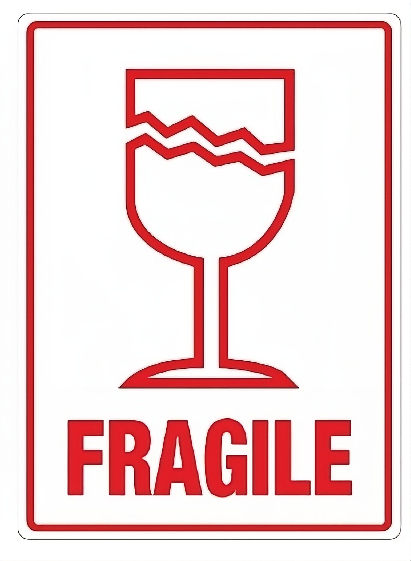 AL FAKHAMA Large Red and White Glossy Fragile Sticker, Eye-Catching Size Sticker for Secure Shipping and Handling (10 cm x 15 cm) - 1 Count