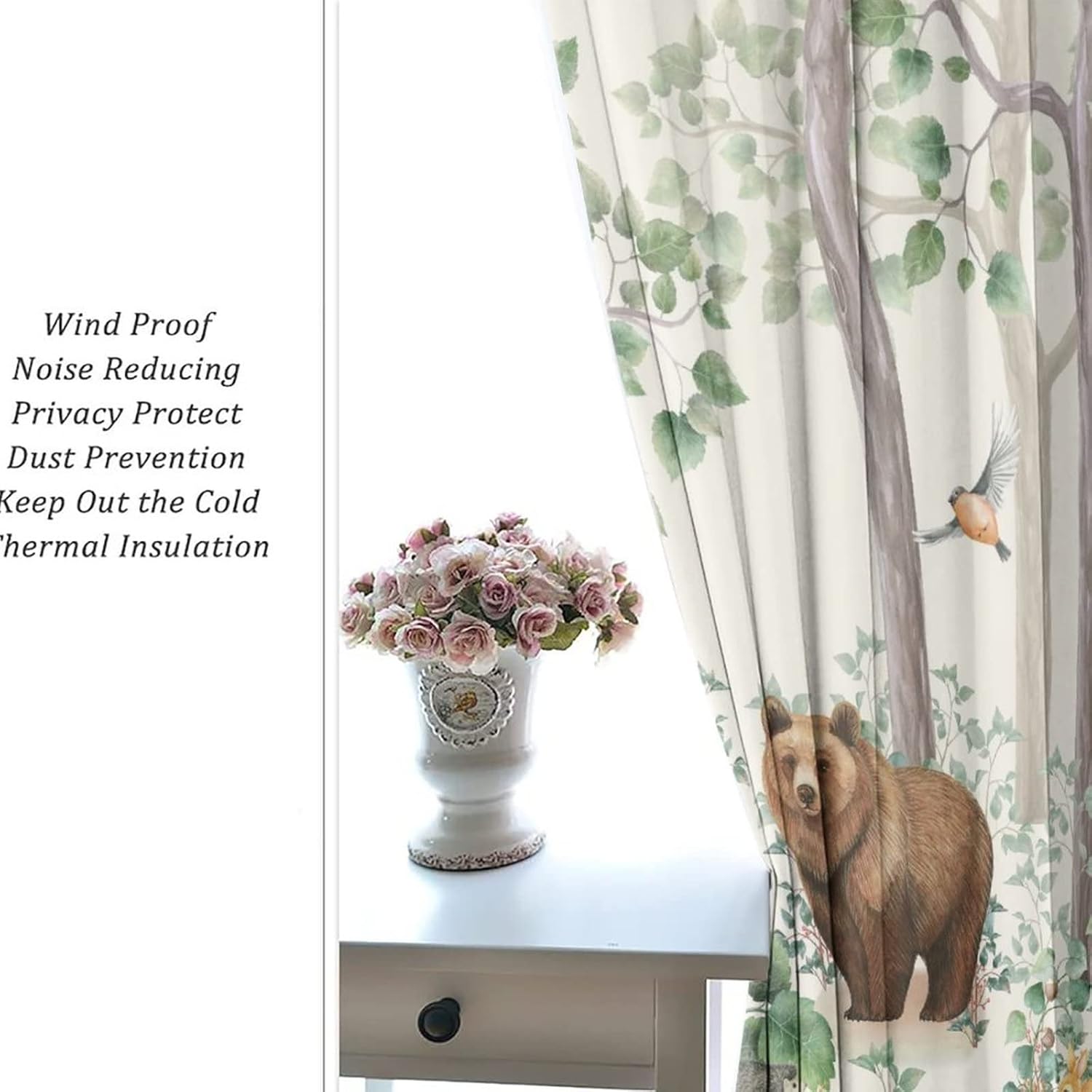 Rustic Woodland Blackout Curtains for Bedroom,Cute Country Lodge Cabin Forest Animals Bear Deer Fox Room Darkening Window Curtains with Grommets - 2 Panels 63L x 21W