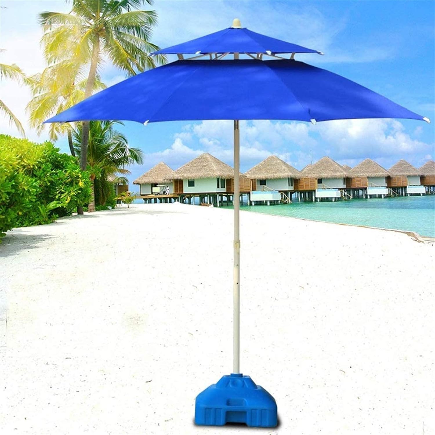 LSLYTQ Outdoor Garden Parasols 7.5Ft/9Ft Double Top Patio Umbrella For Beach/Pool/Garden Umbrellas Round Sunscreen, Water/Uv-Resistant Market Umbrella，With Parasol Base good