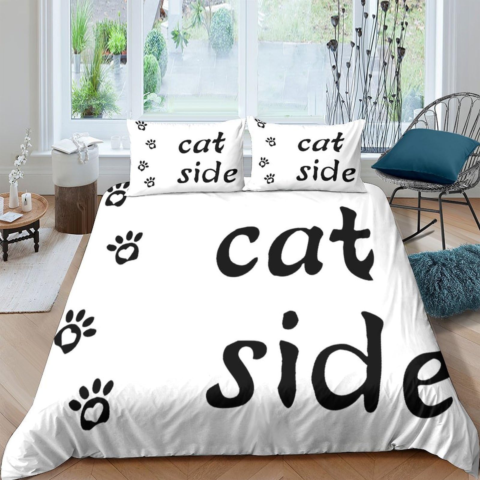 Ctjqhvkz Style-1 3D Printed Cat Paw Fitted Sheet Microfiber Soft Cartoon Letter Bed Cover Anti-Slip Machine Washable For Bedroom Guest Room Single（135X200cm）