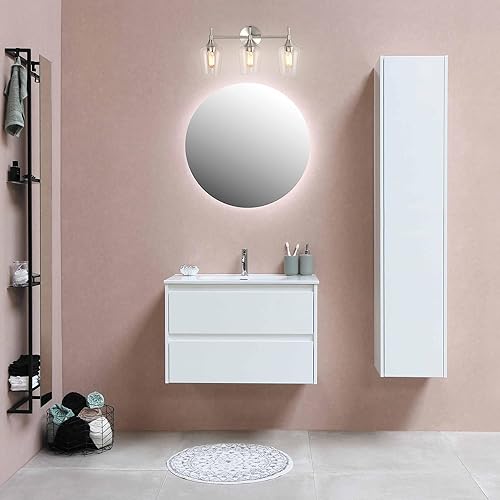 Miniatura 6 de Edvivi Luces de tocador de 3 luces, níquel cepillado moderno con pantalla de vidrio transparente, lámpara de pared para espejos, dormitorio, sala de