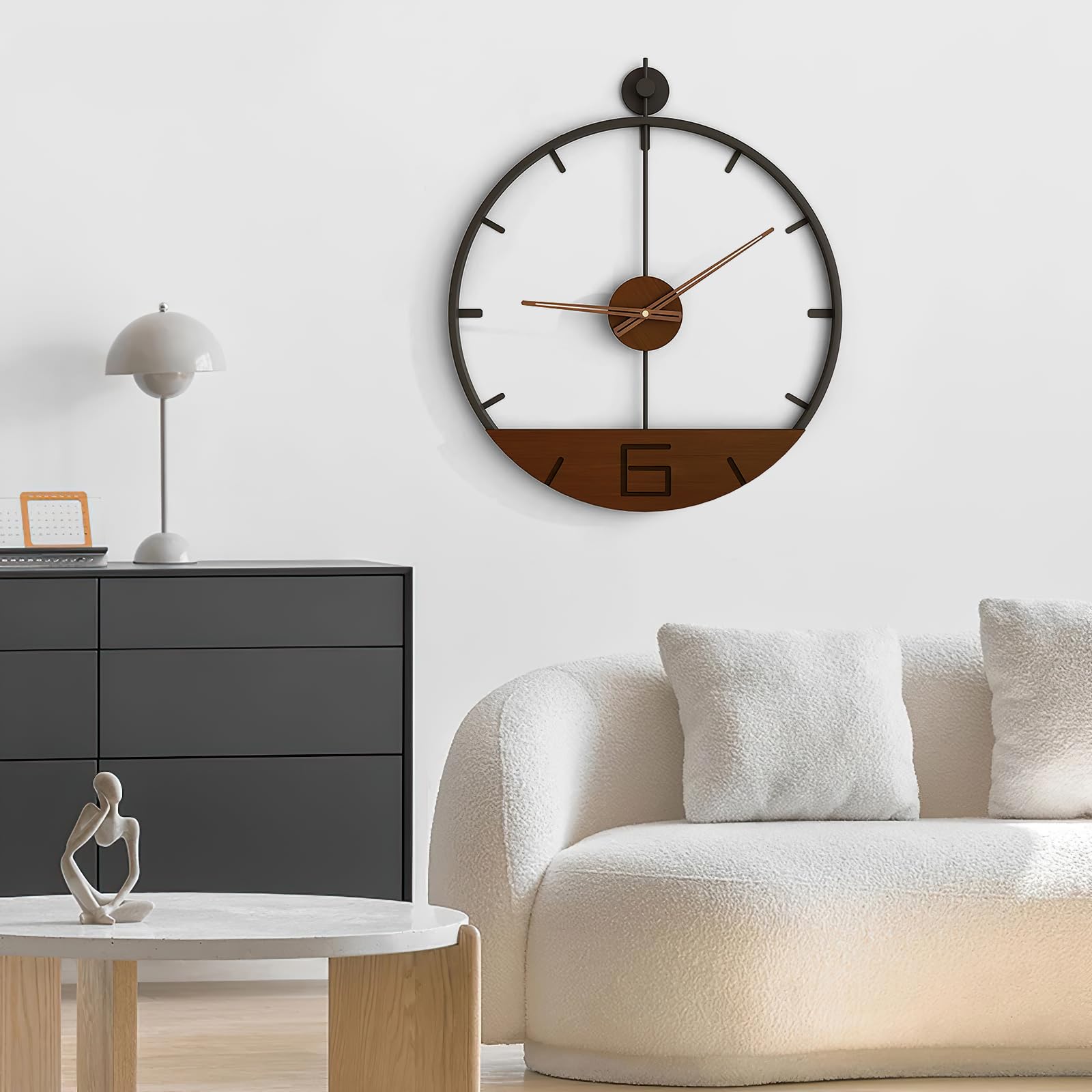 Yumyolk Retro vintage wandklok, 53 cm, rond, van hout en metaal, zwart, decoratief design voor woonkamer, modern, industrieel Yumyolk Retro vintage wandklok, 53 cm, rond, van hout en metaal, zwart, decoratief design voor woonkamer, modern, industrieel