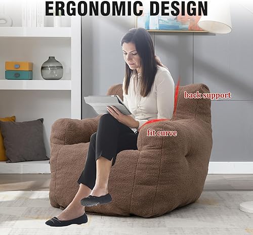 Miniatura 3 de Puf de tela de peluche ultra suave con relleno, sofá perezoso para adultos, niños, adolescentes, moderno y cómodo sofá de ocio para dormitorio, sala